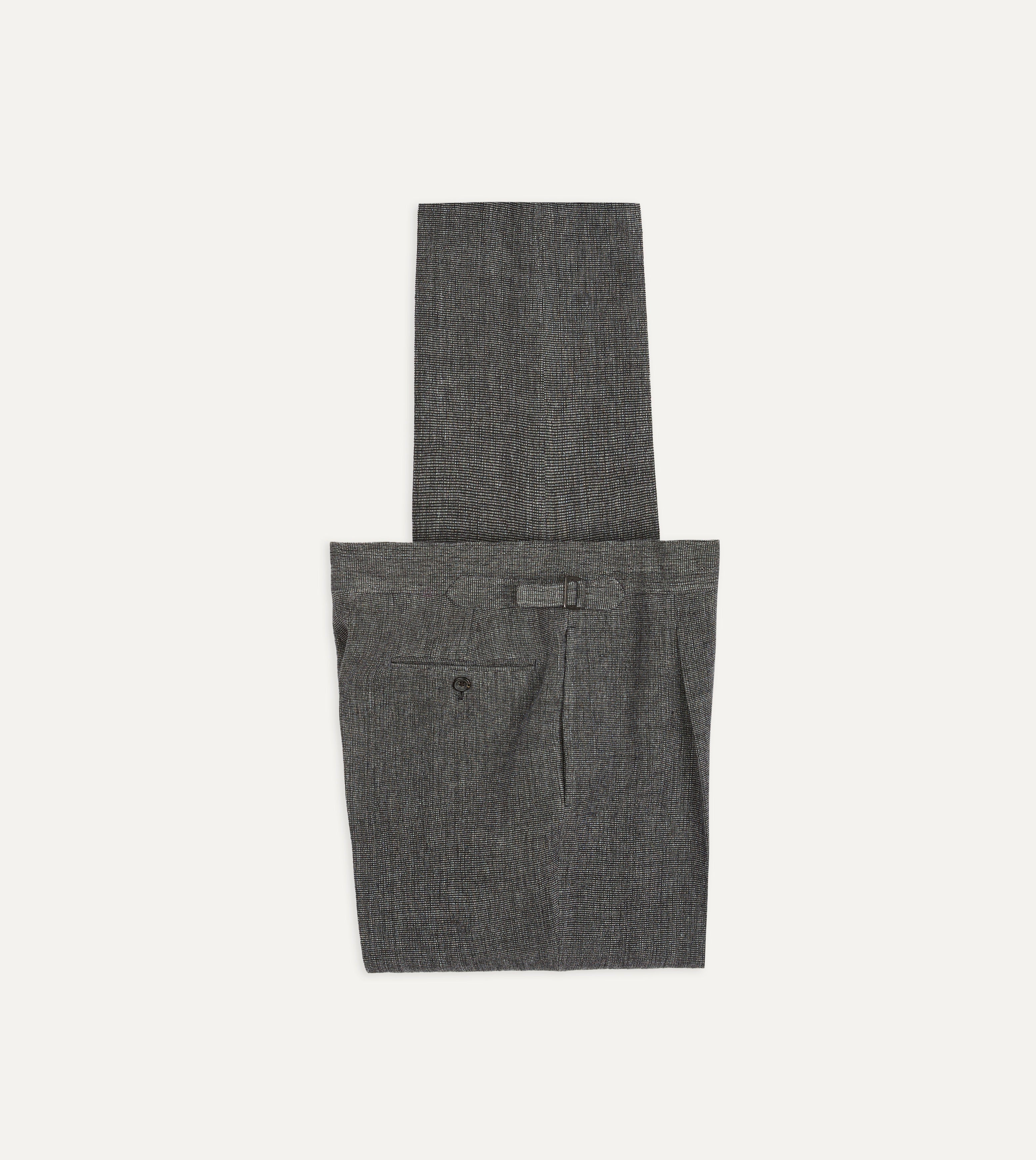 Grey Nailhead Linen-Wool Single Pleat Trouser