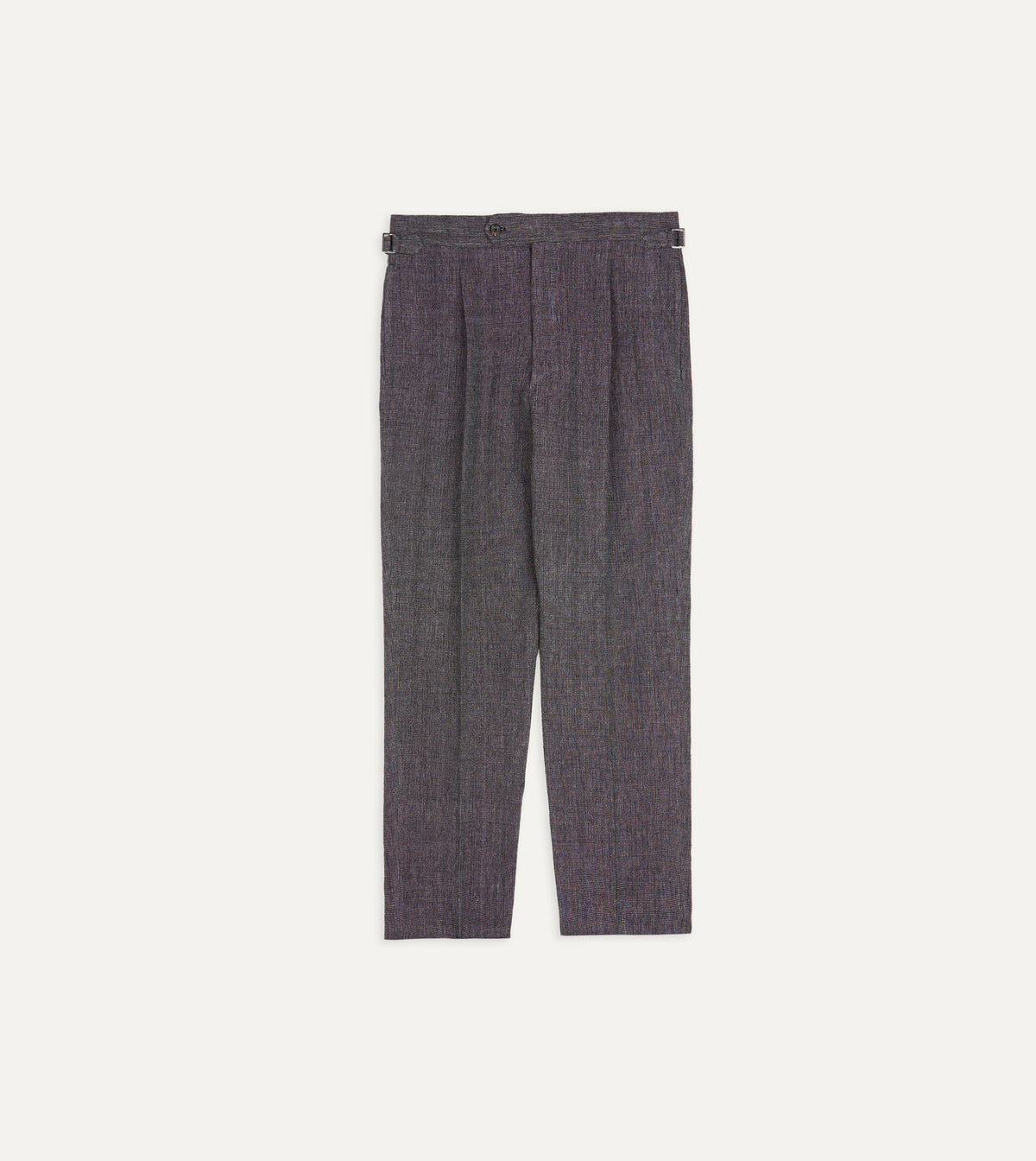 Grey Nailhead Linen-Wool Single Pleat Trouser