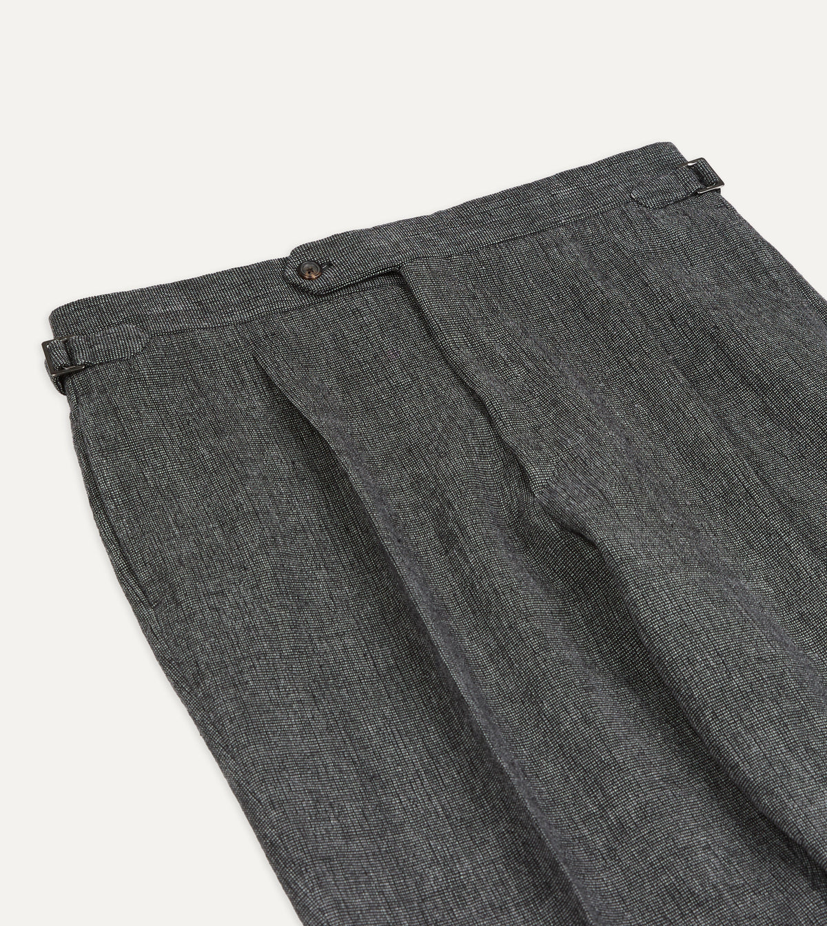 Grey Nailhead Linen-Wool Single Pleat Trouser