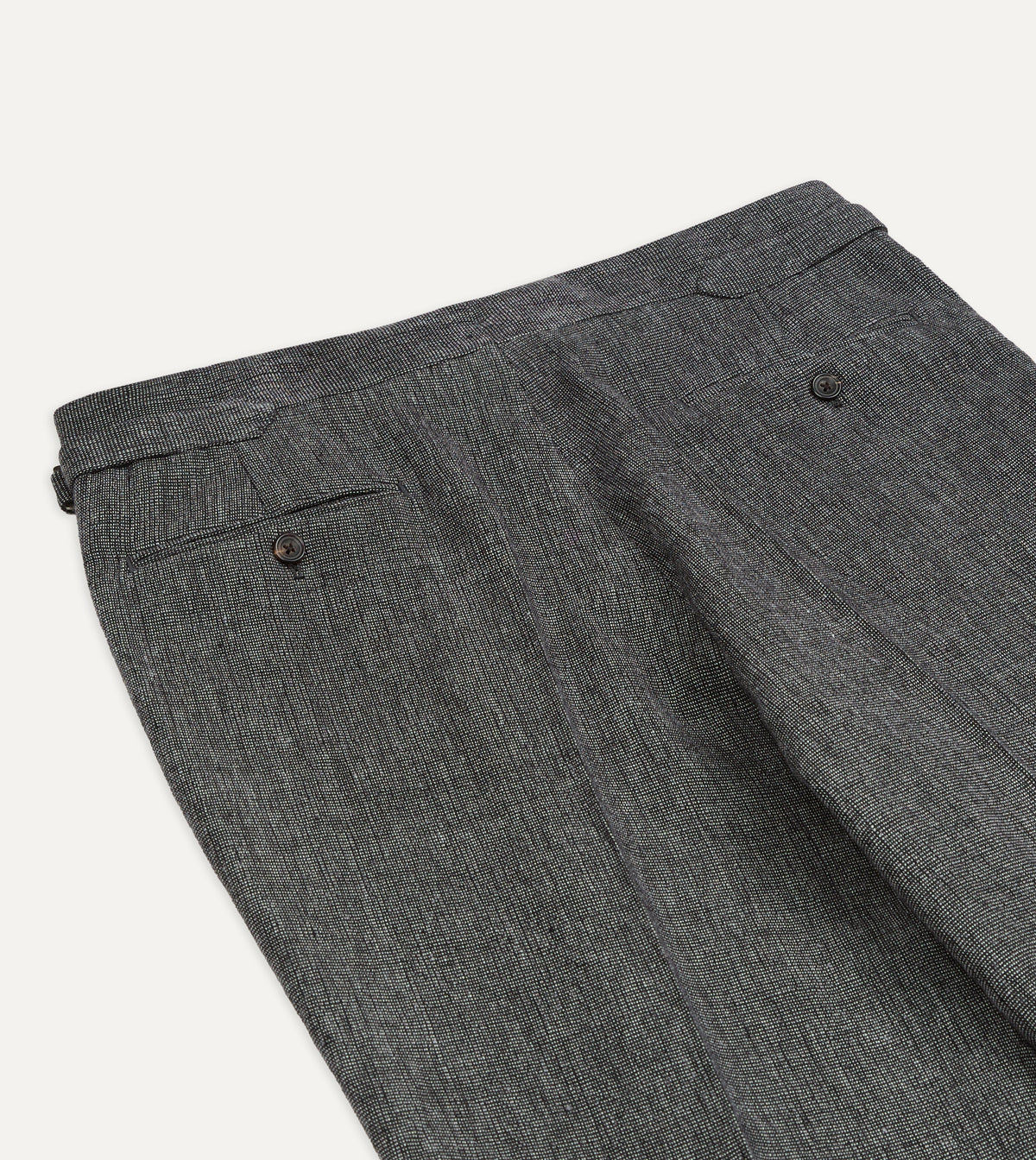Grey Nailhead Linen-Wool Single Pleat Trouser