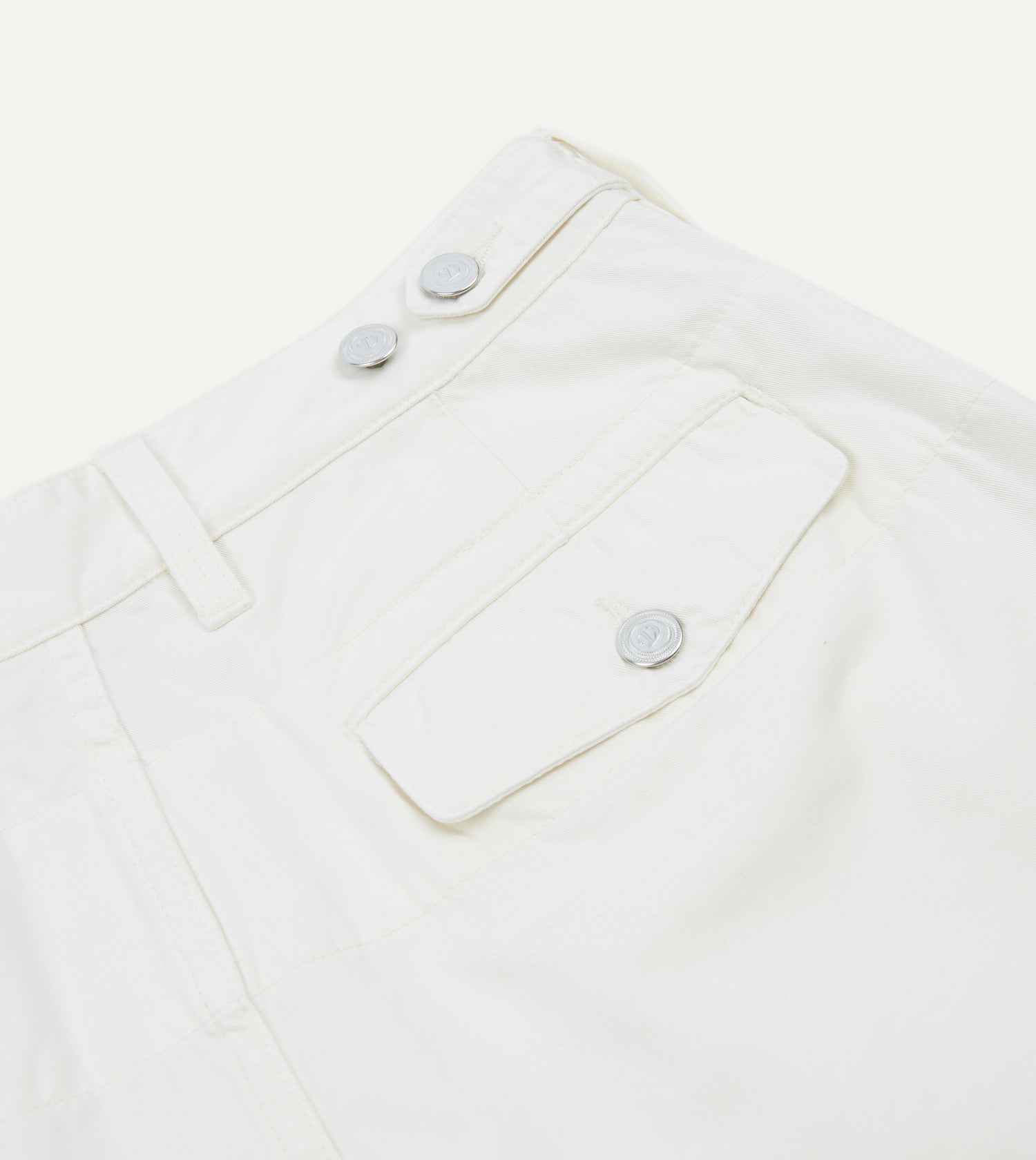 Washed Ecru Cotton Twill Single-Pleat Shorts