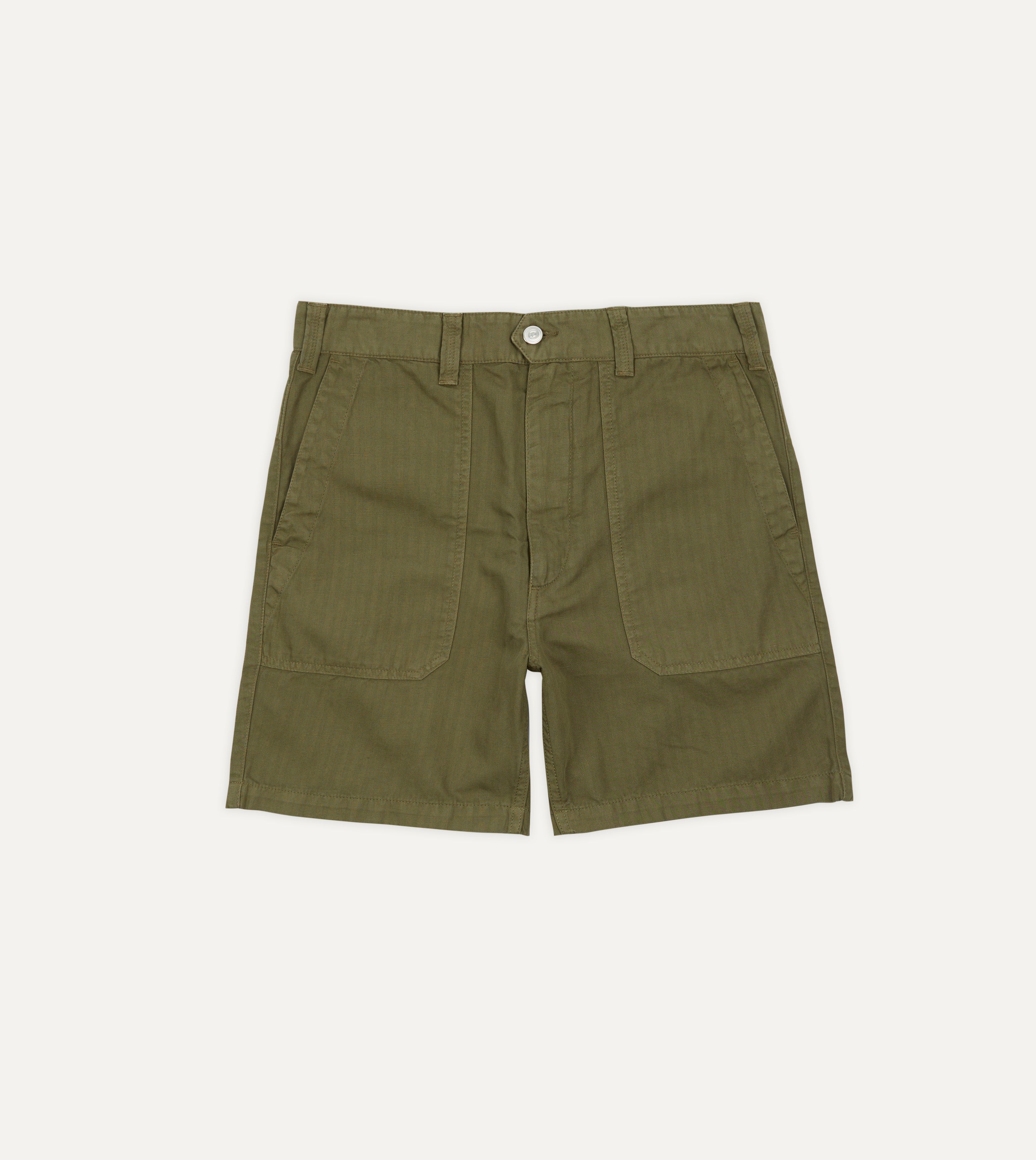 Olive Cotton-Linen Herringbone Fatigue Shorts – Drakes US