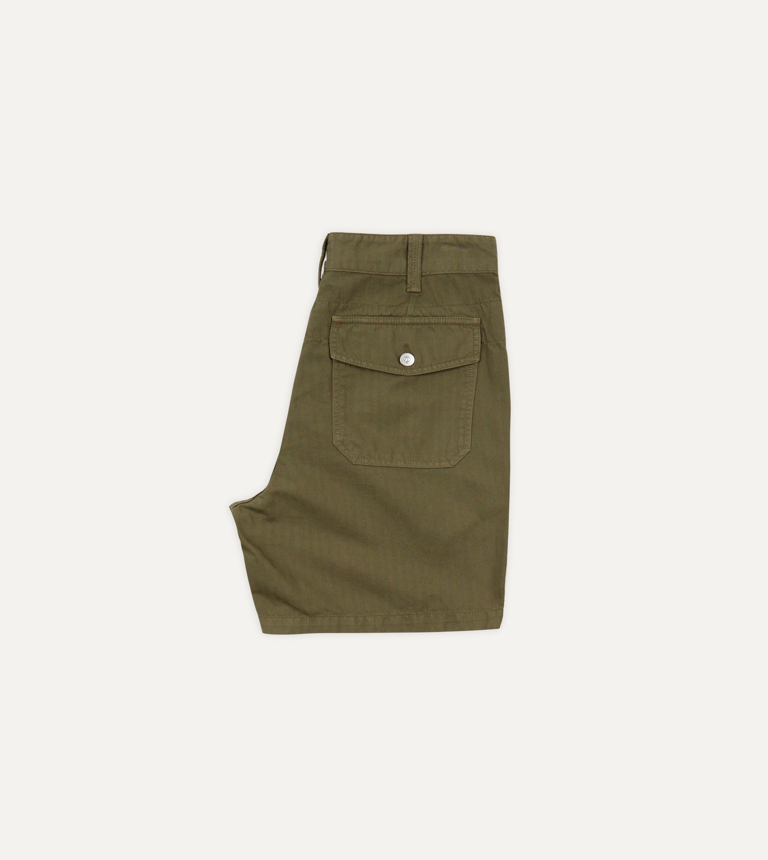 Olive Cotton-Linen Herringbone Fatigue Shorts