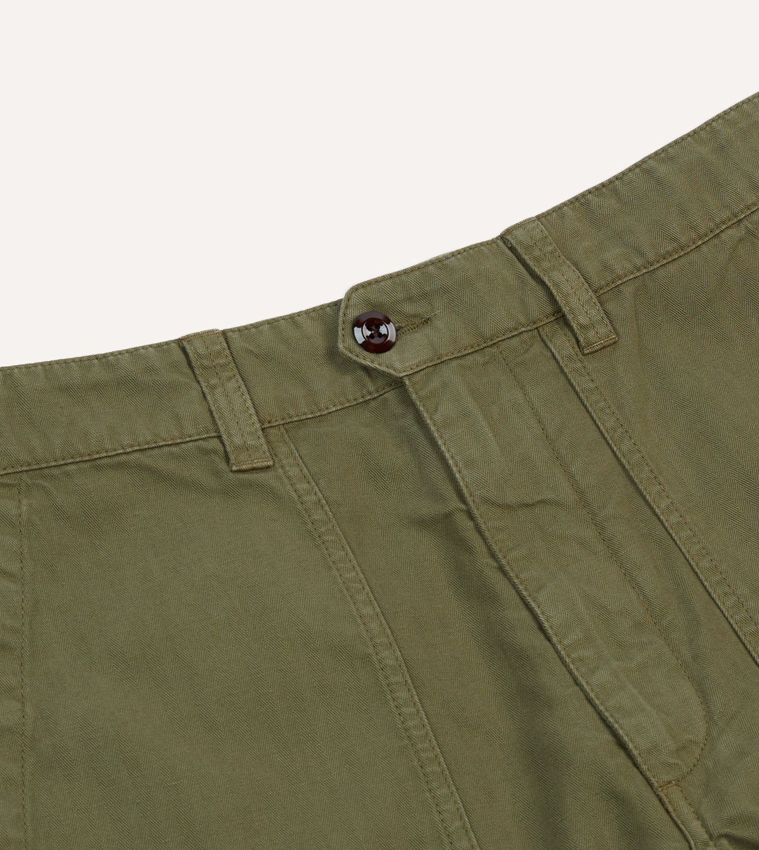 Olive Cotton-Linen Herringbone Fatigue Shorts