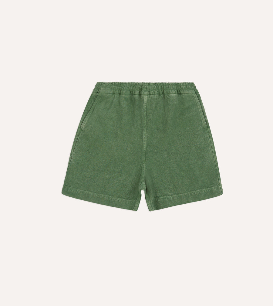 Green Linen Drawstring Shorts