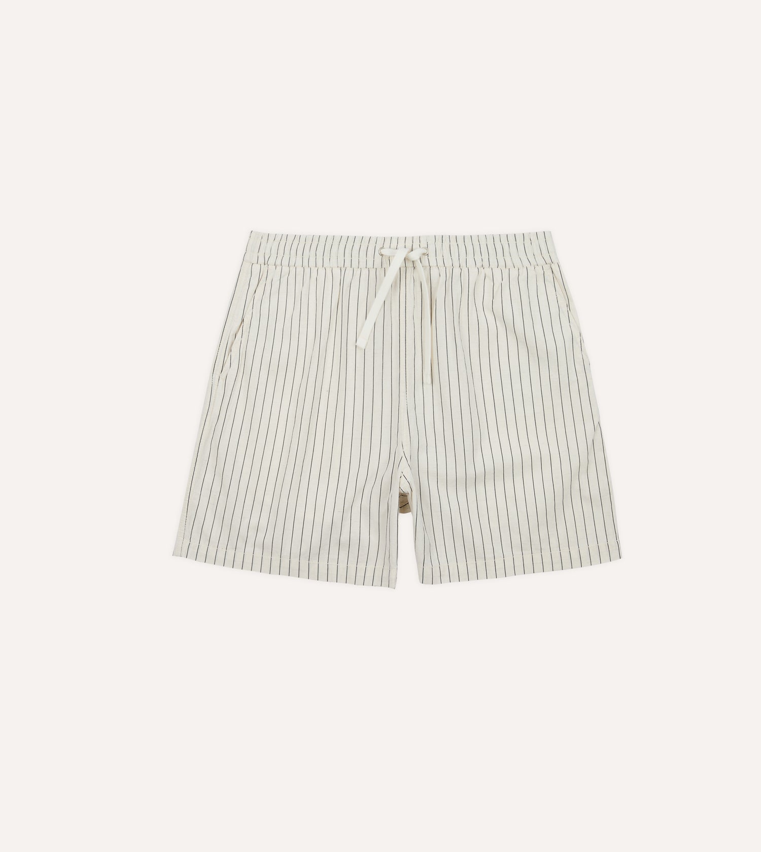Ecru Pin Stripe Cotton Drawstring Shorts