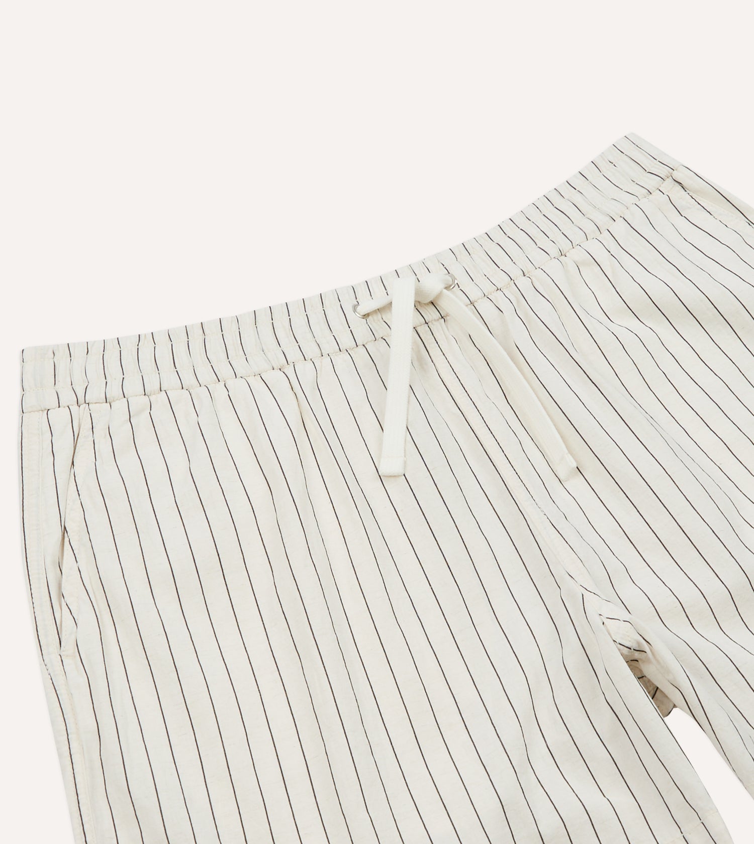 Ecru Pin Stripe Cotton Drawstring Shorts