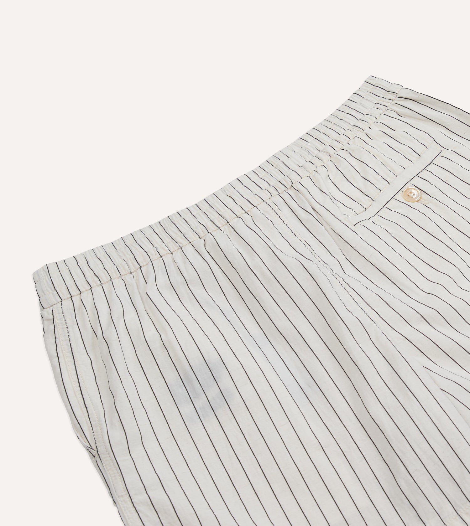 Ecru Pin Stripe Cotton Drawstring Shorts