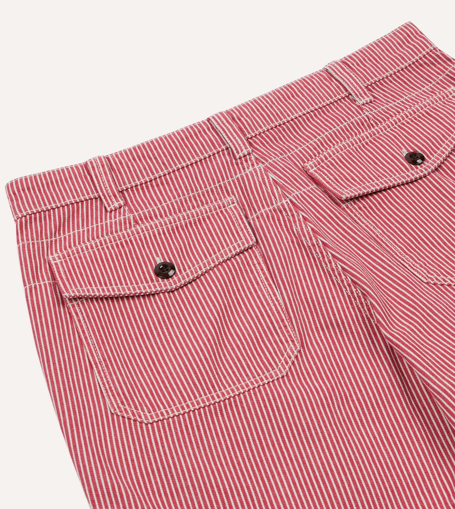 Red Stripe Cotton Fatigue Shorts