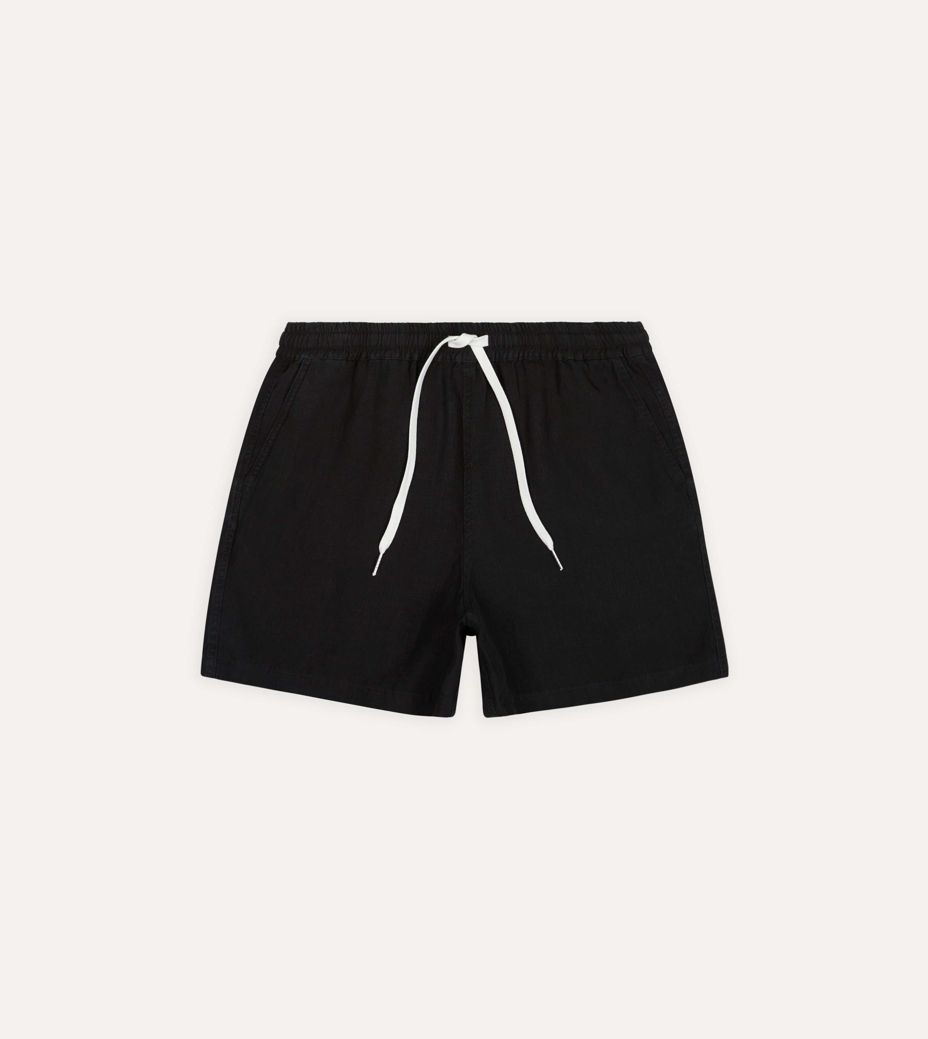 Black Linen Drawstring Shorts