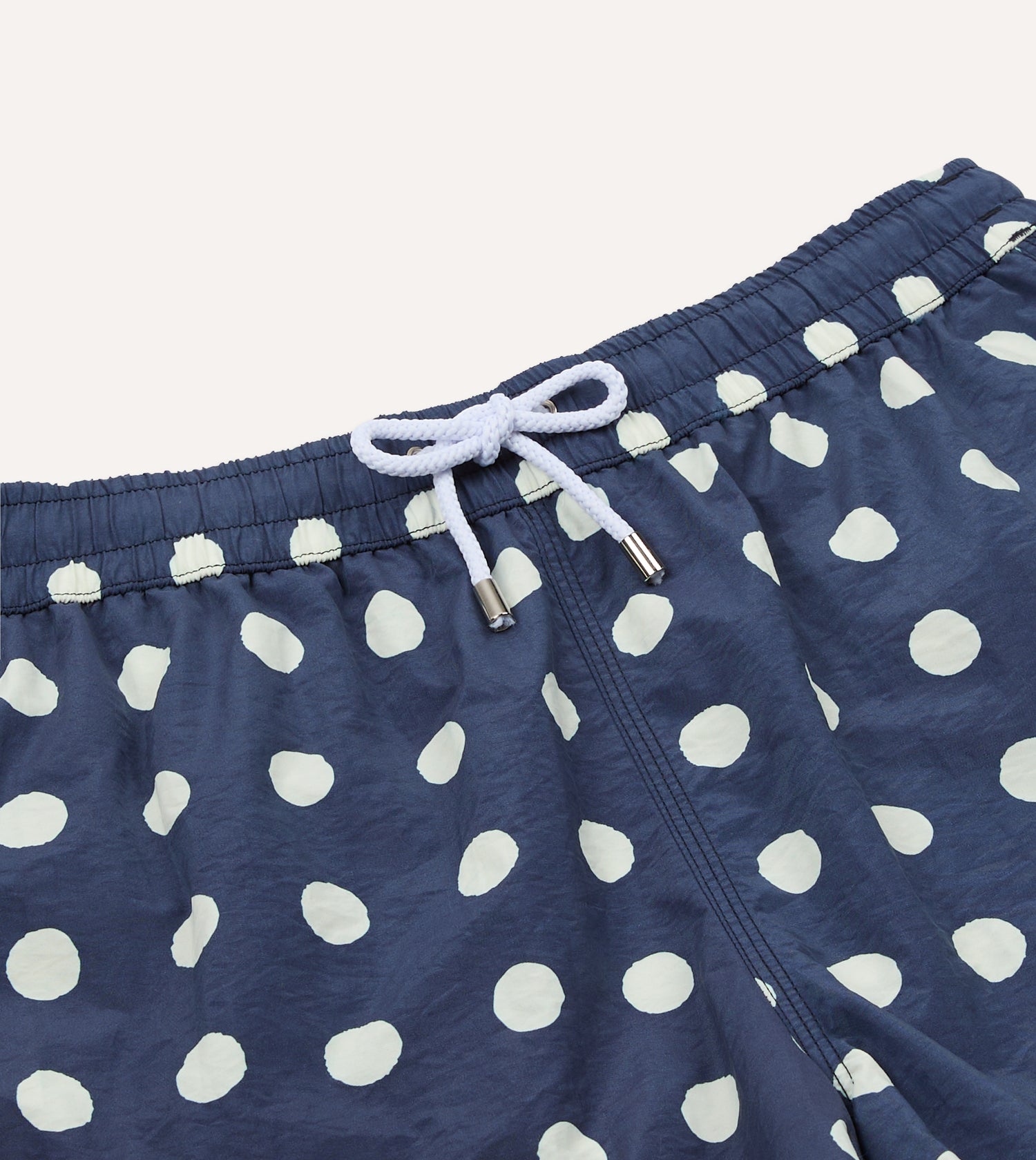 Navy Polka Dot Print Nylon Drawstring Swim Shorts