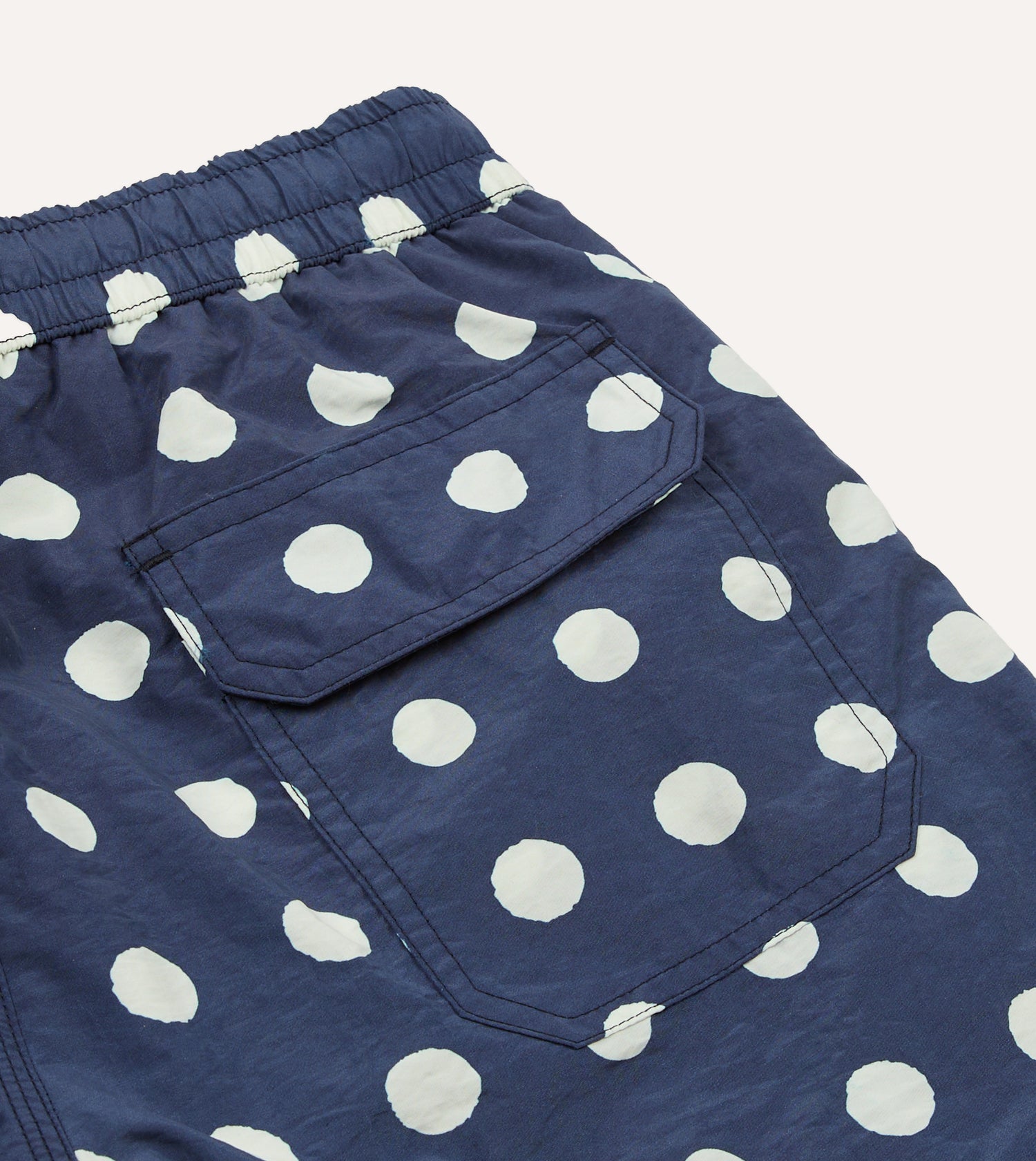 Navy Polka Dot Print Nylon Drawstring Swim Shorts