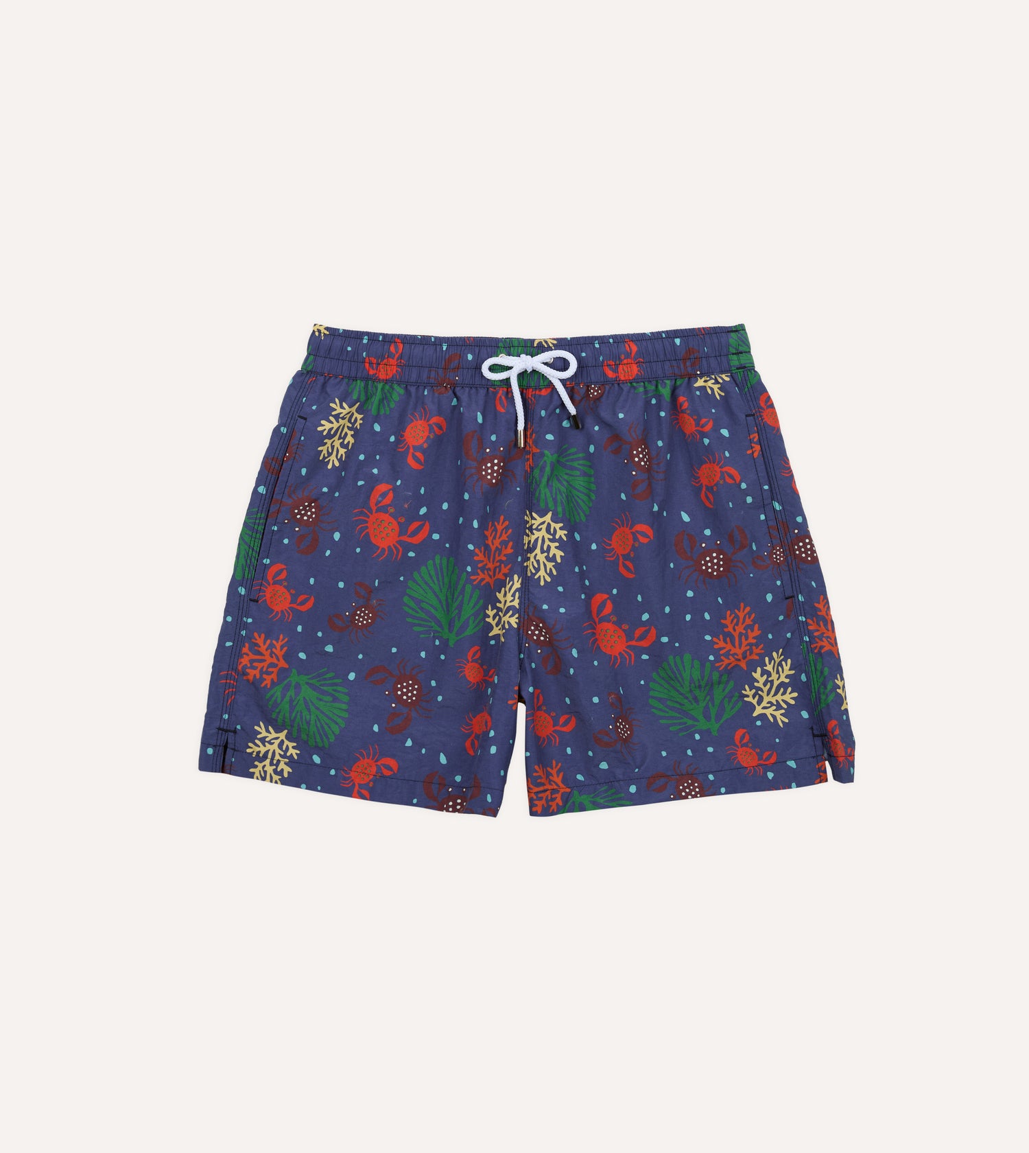 Crab Print Nylon Drawstring Swim Shorts