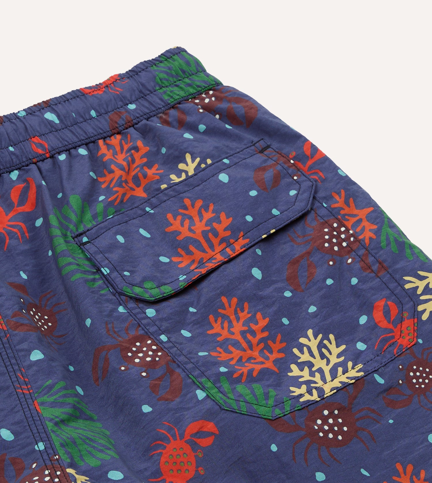 Crab Print Nylon Drawstring Swim Shorts