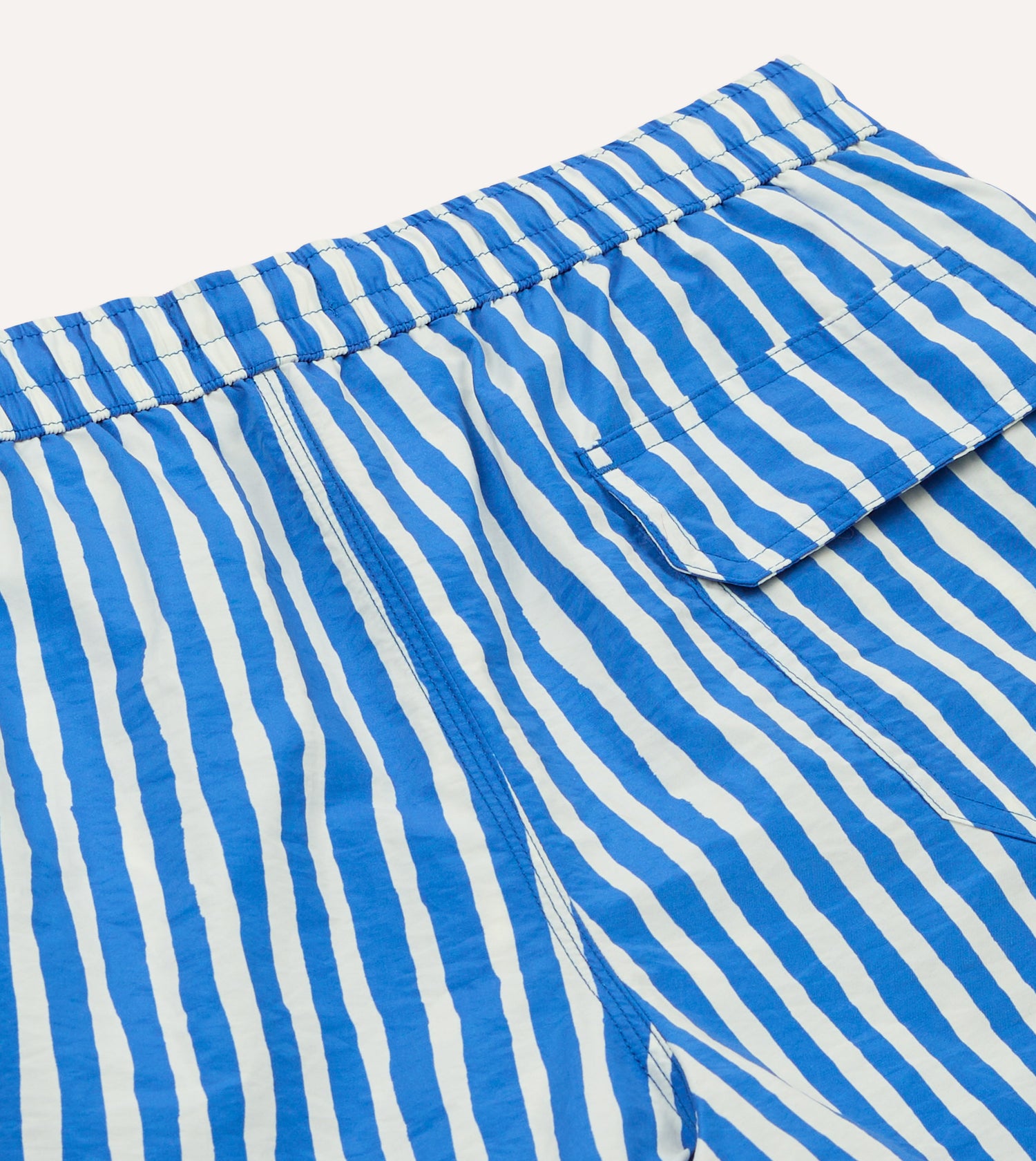 Blue Stripe Print Nylon Drawstring Swim Shorts