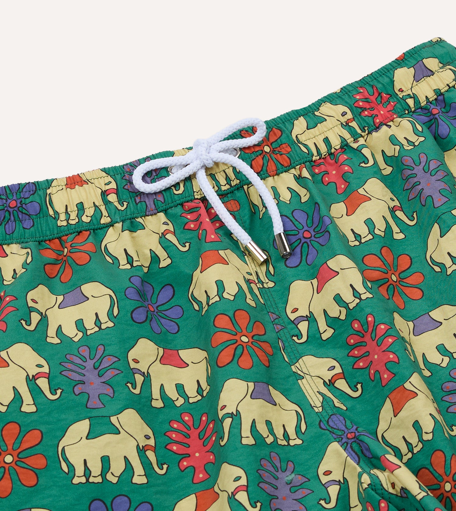 Elephant Print Nylon Drawstring Swim Shorts
