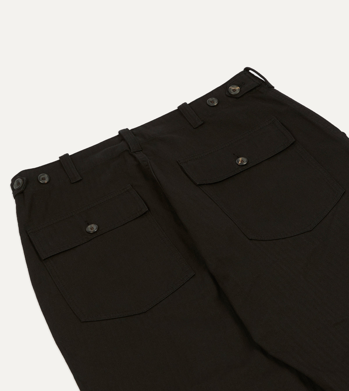 Black Herringbone Cotton Fatigue Trouser