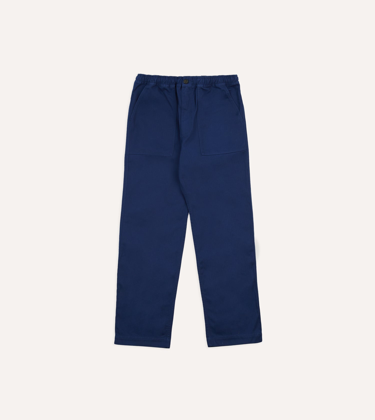 Navy Herringbone Twill Cotton Drawstring Trousers
