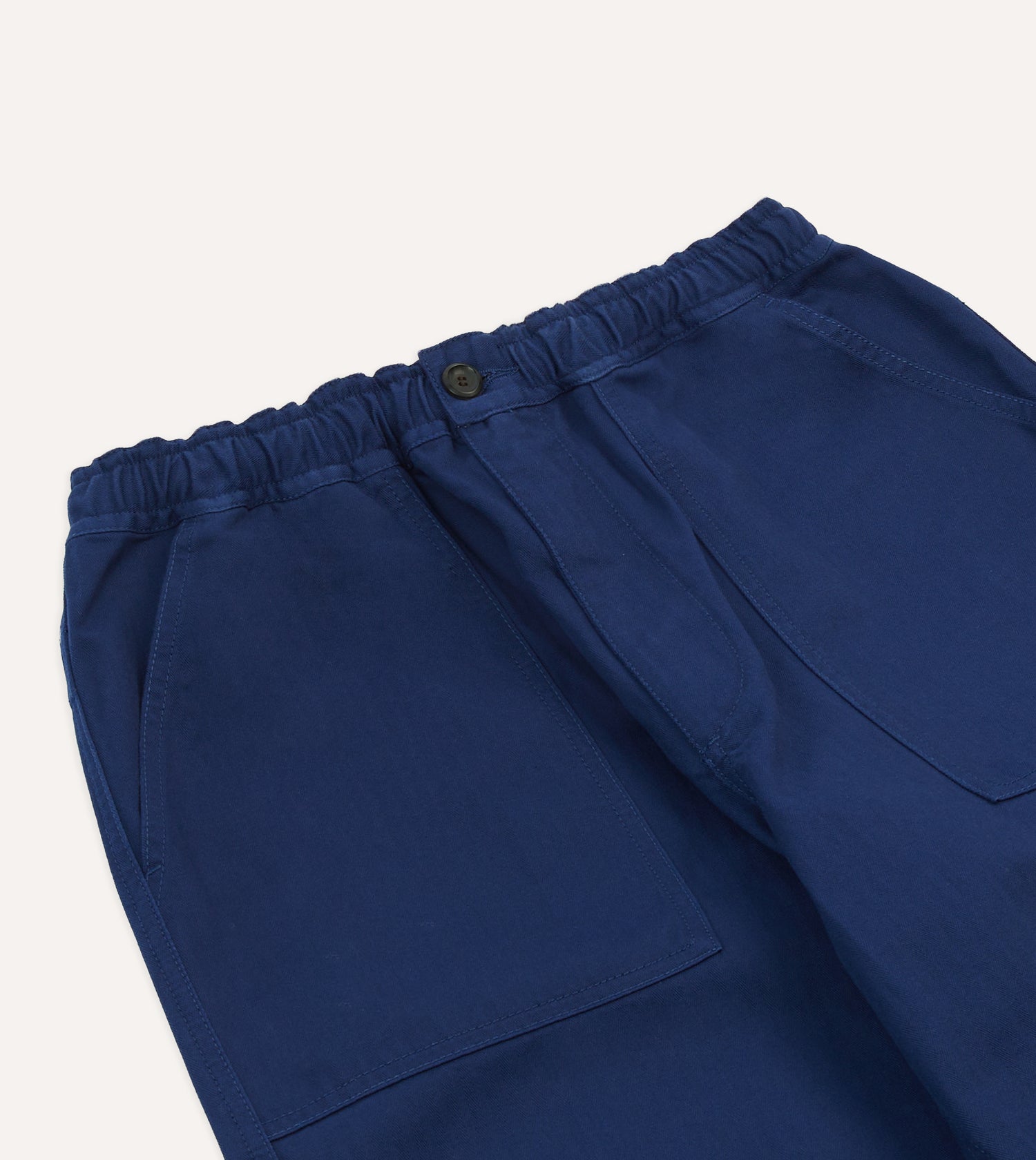 Navy Herringbone Twill Cotton Drawstring Trousers