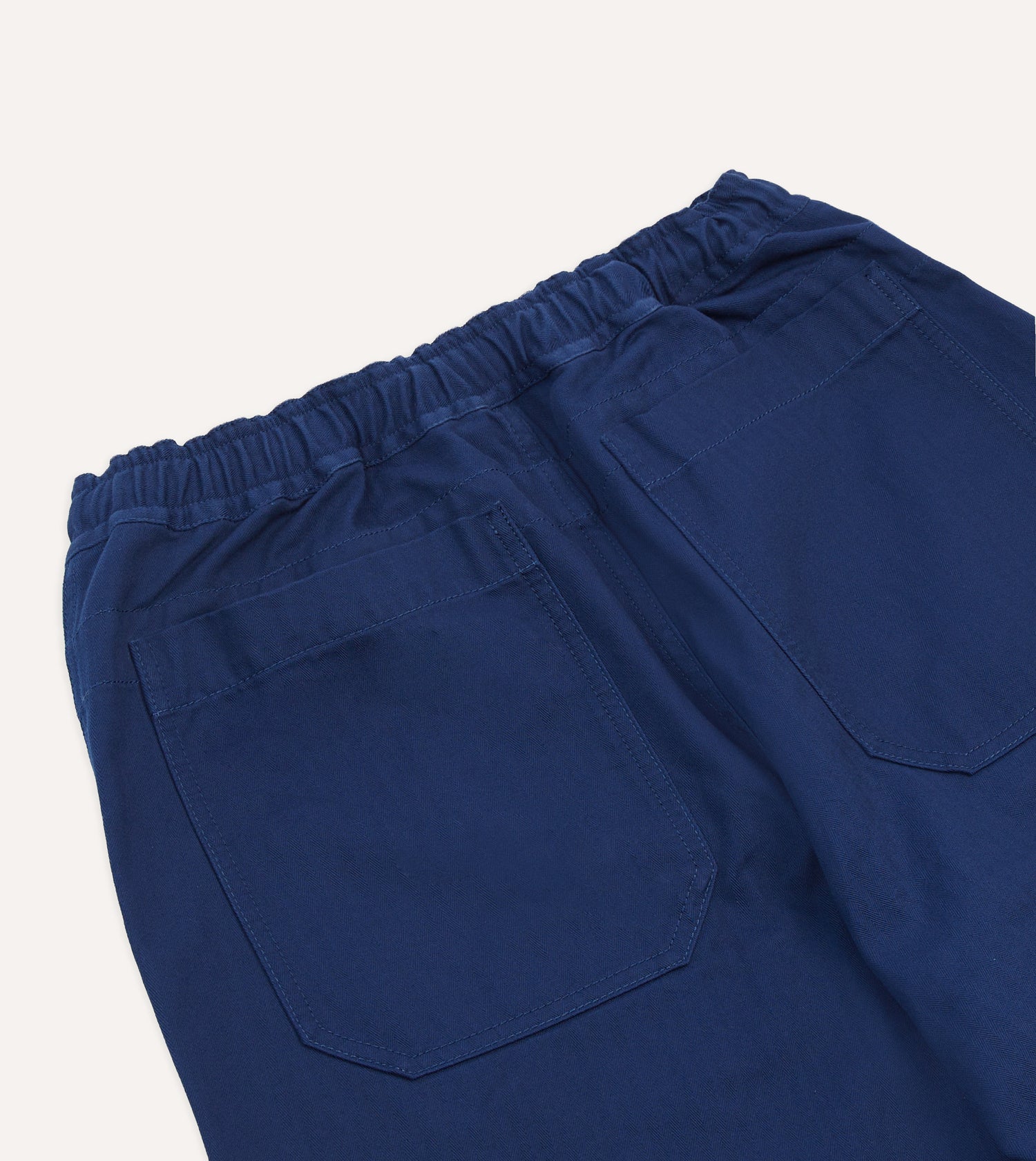 Navy Herringbone Twill Cotton Drawstring Trousers