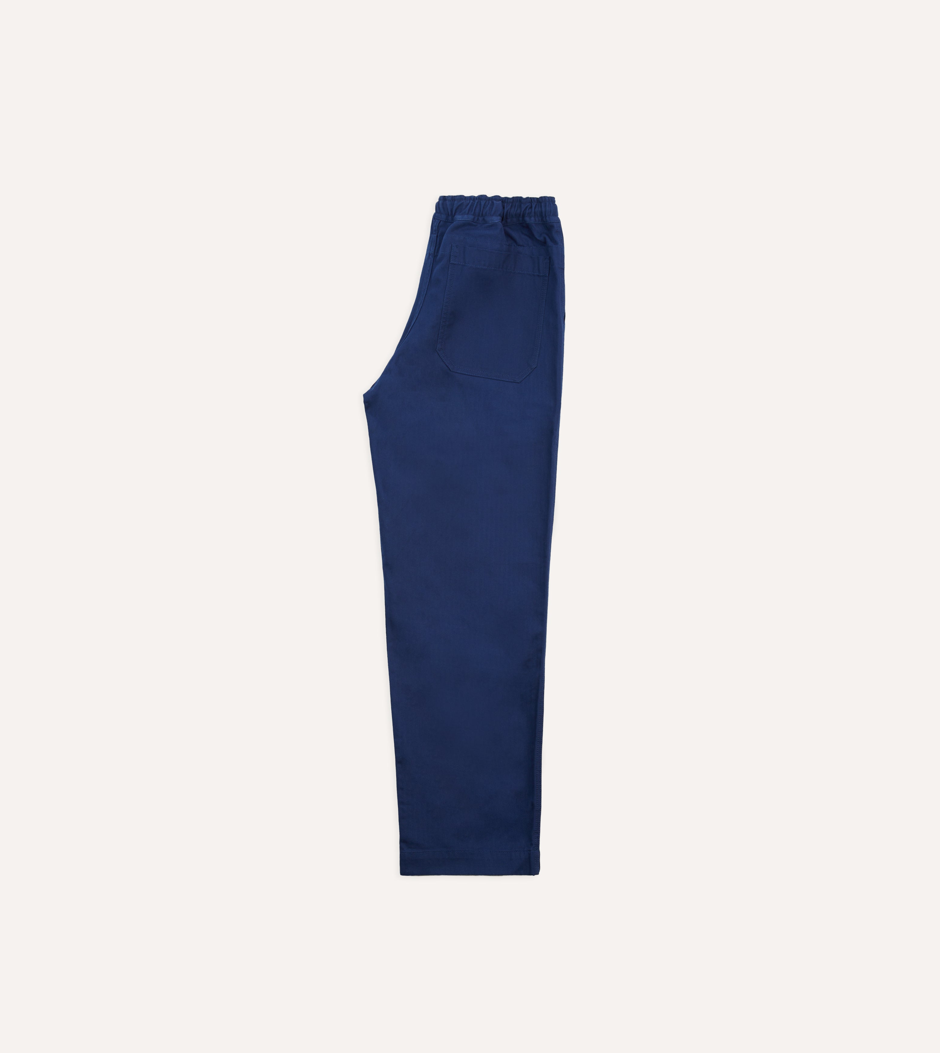 Navy Herringbone Twill Cotton Drawstring Trousers