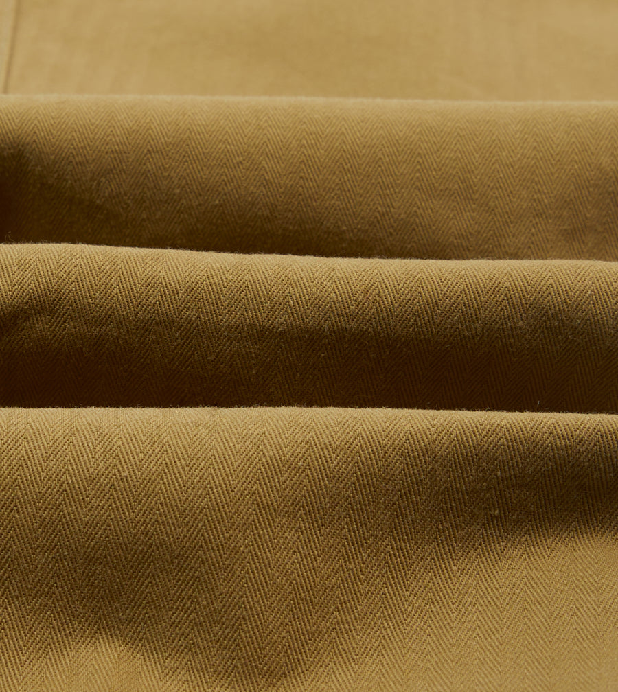 Khaki Herringbone Twill Cotton Drawstring Trousers