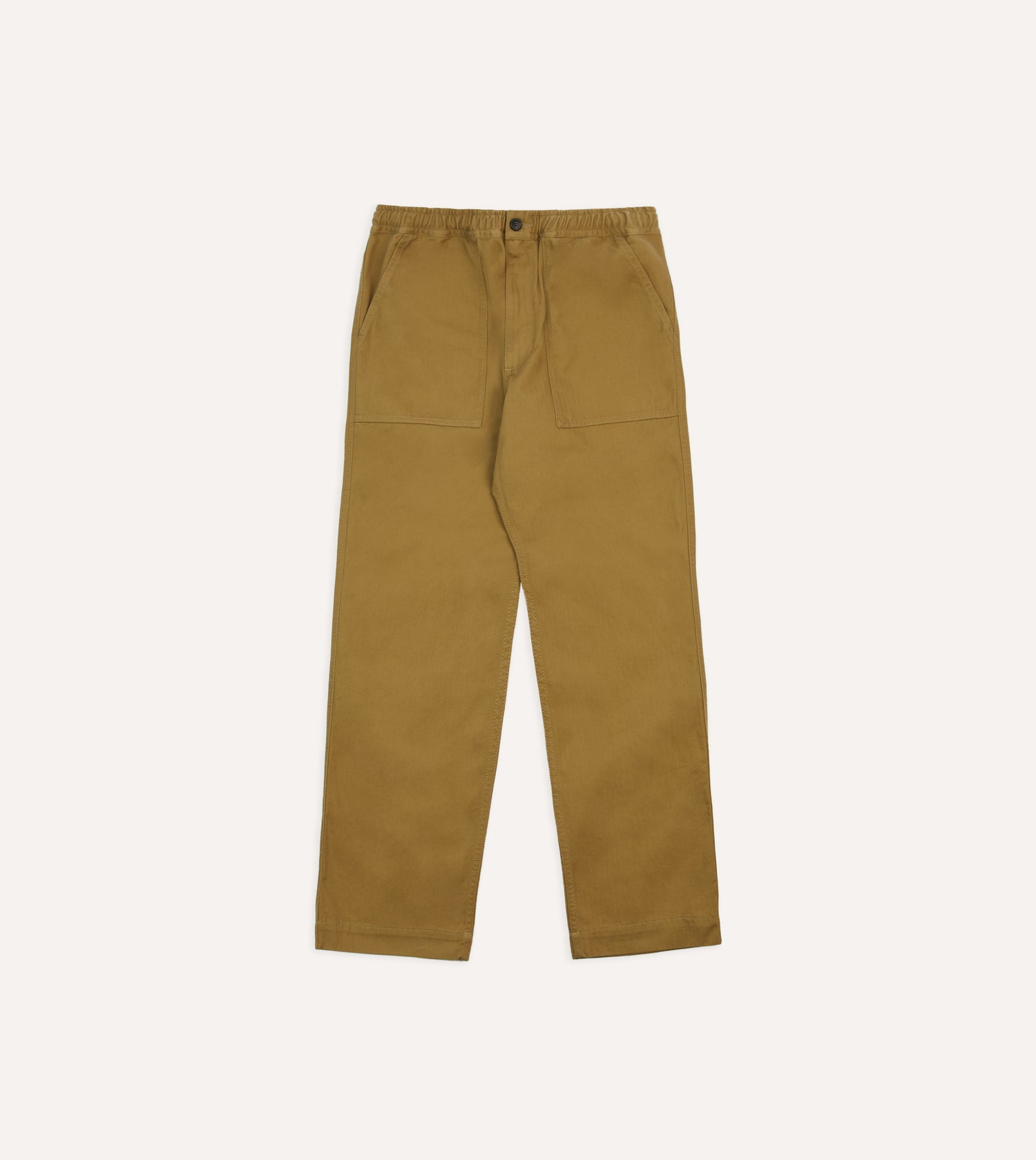 Khaki Herringbone Twill Cotton Drawstring Trousers