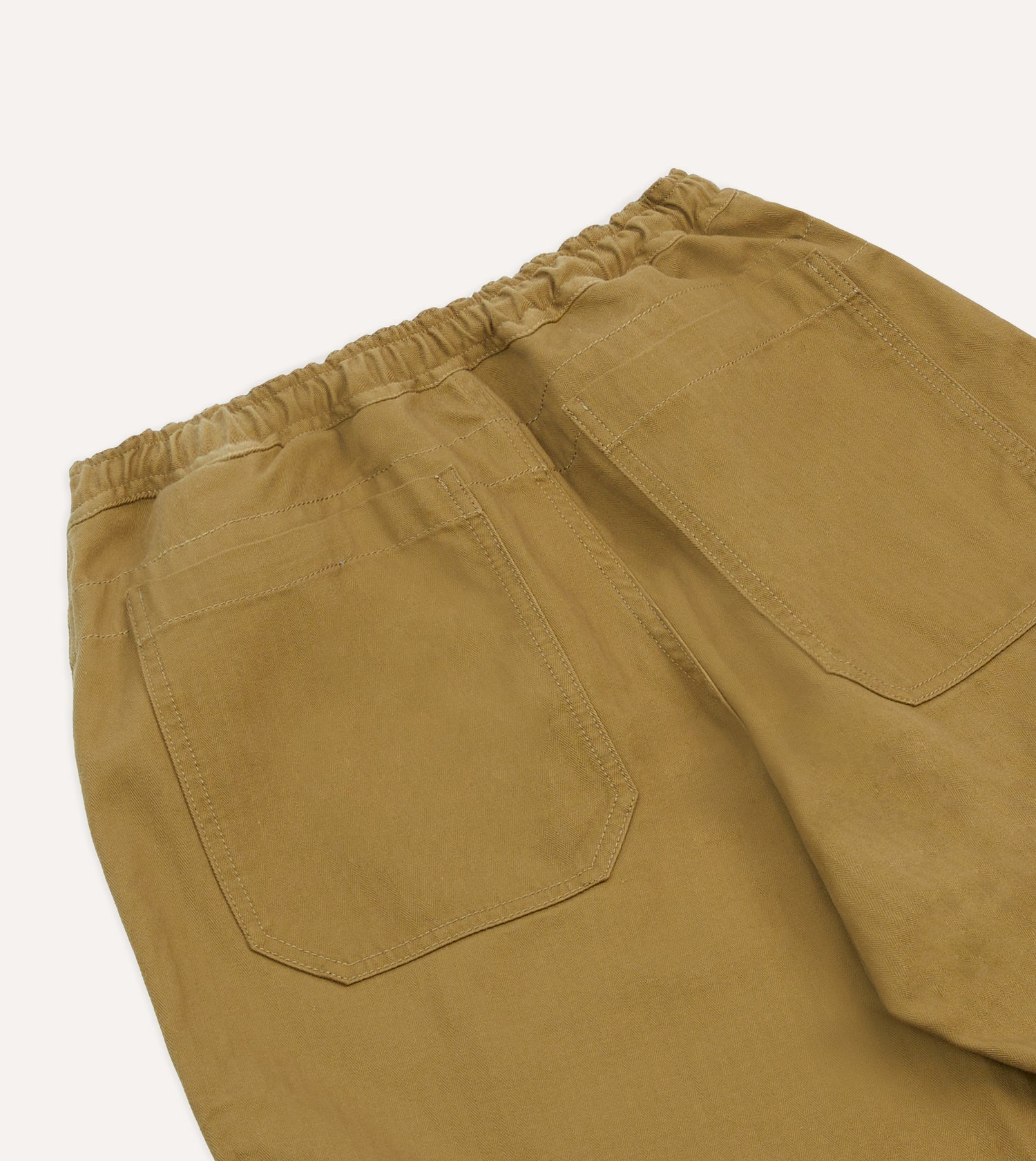 Khaki Herringbone Twill Cotton Drawstring Trousers