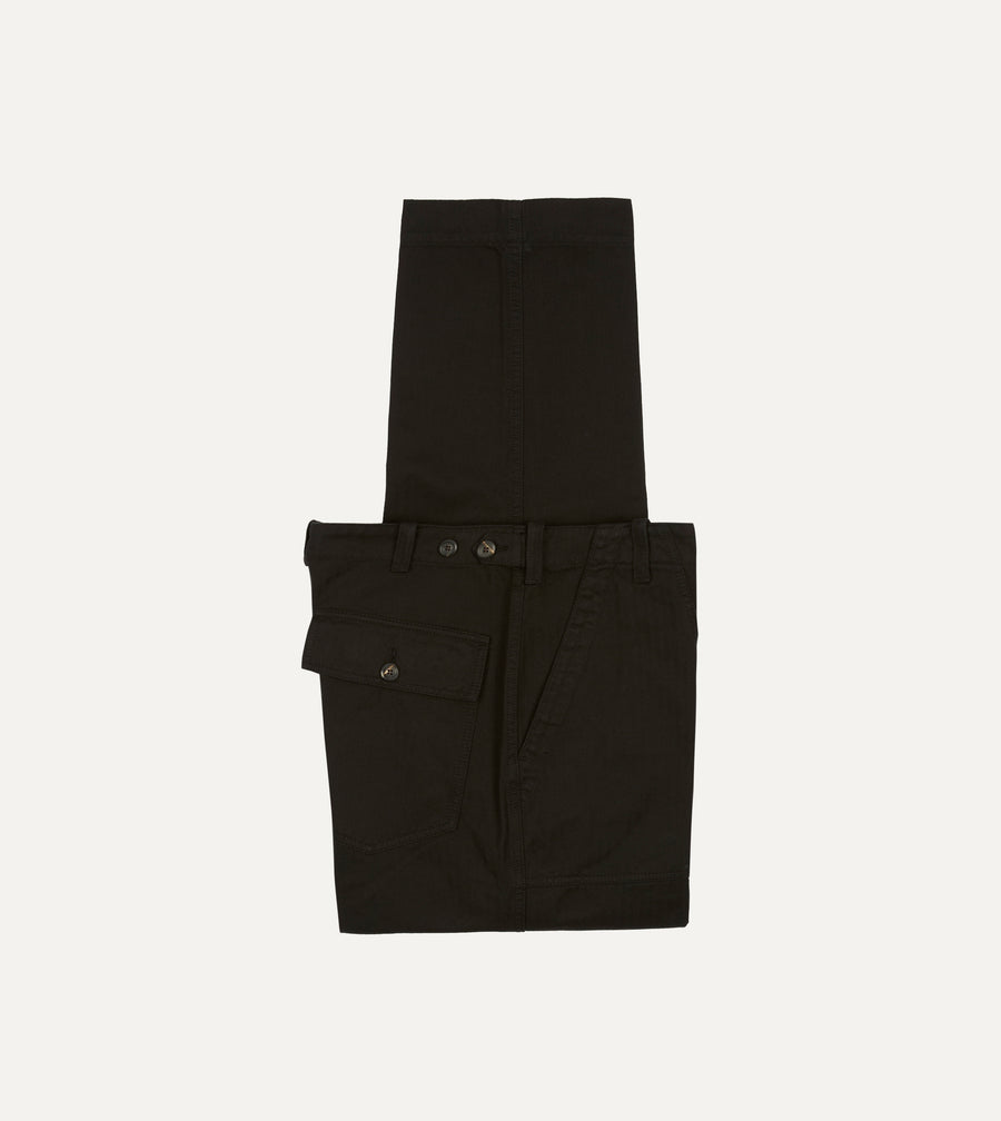 Drake's by A. Levine Black Herringbone Cotton Fatigue Trouser