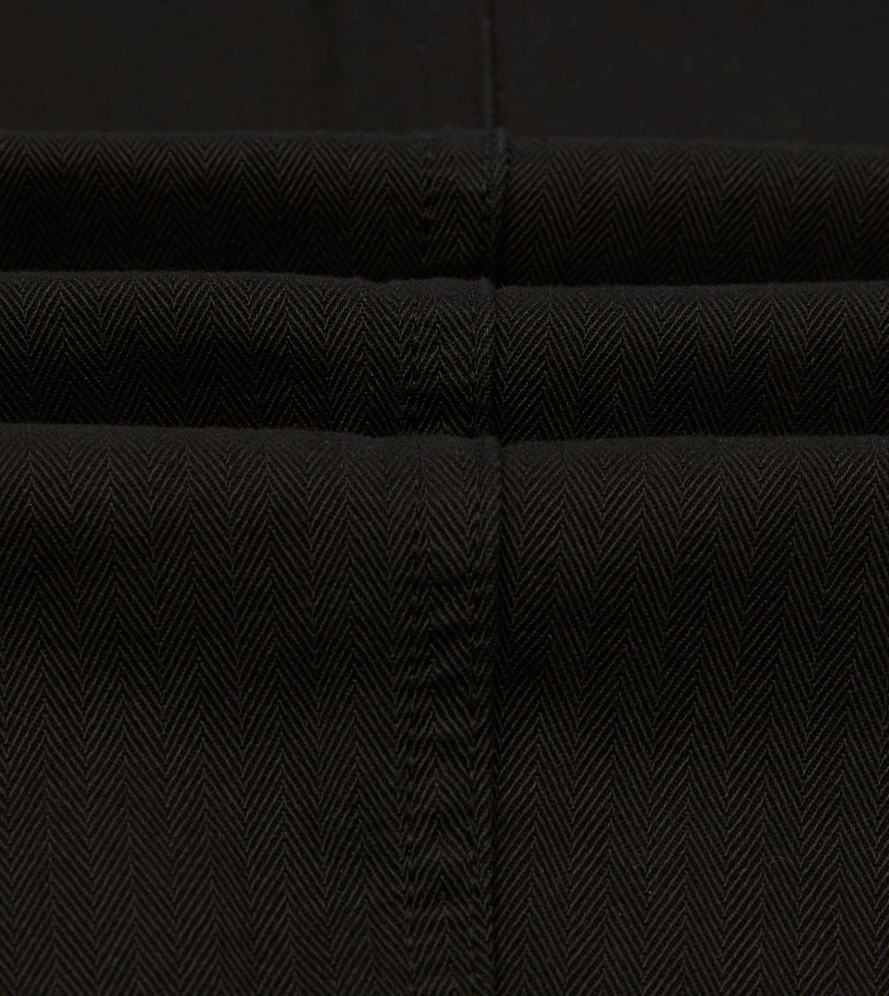 Drake's by A. Levine Black Herringbone Cotton Fatigue Trouser