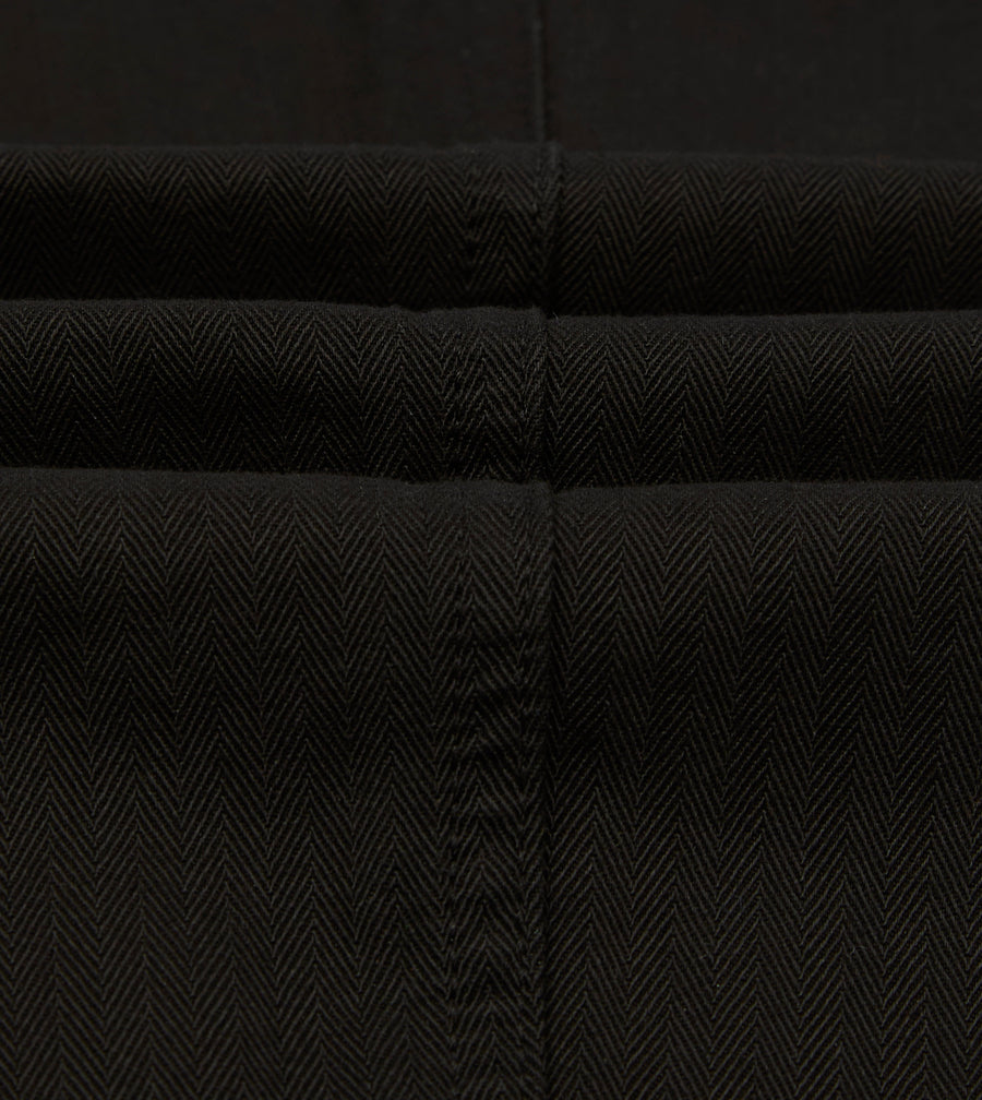Drake's by A. Levine Black Herringbone Cotton Fatigue Trouser
