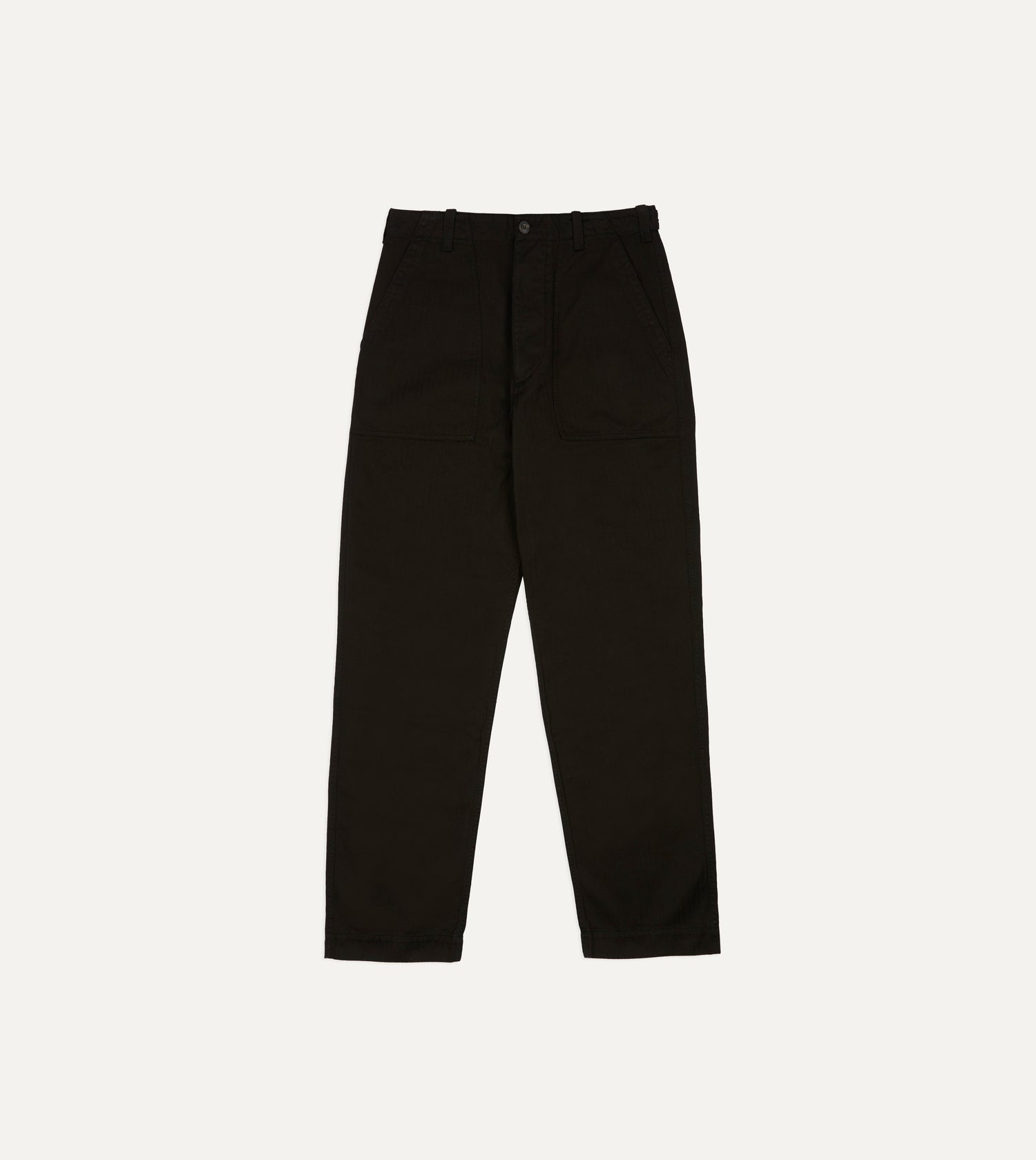 Drake's by A. Levine Black Herringbone Cotton Fatigue Trouser