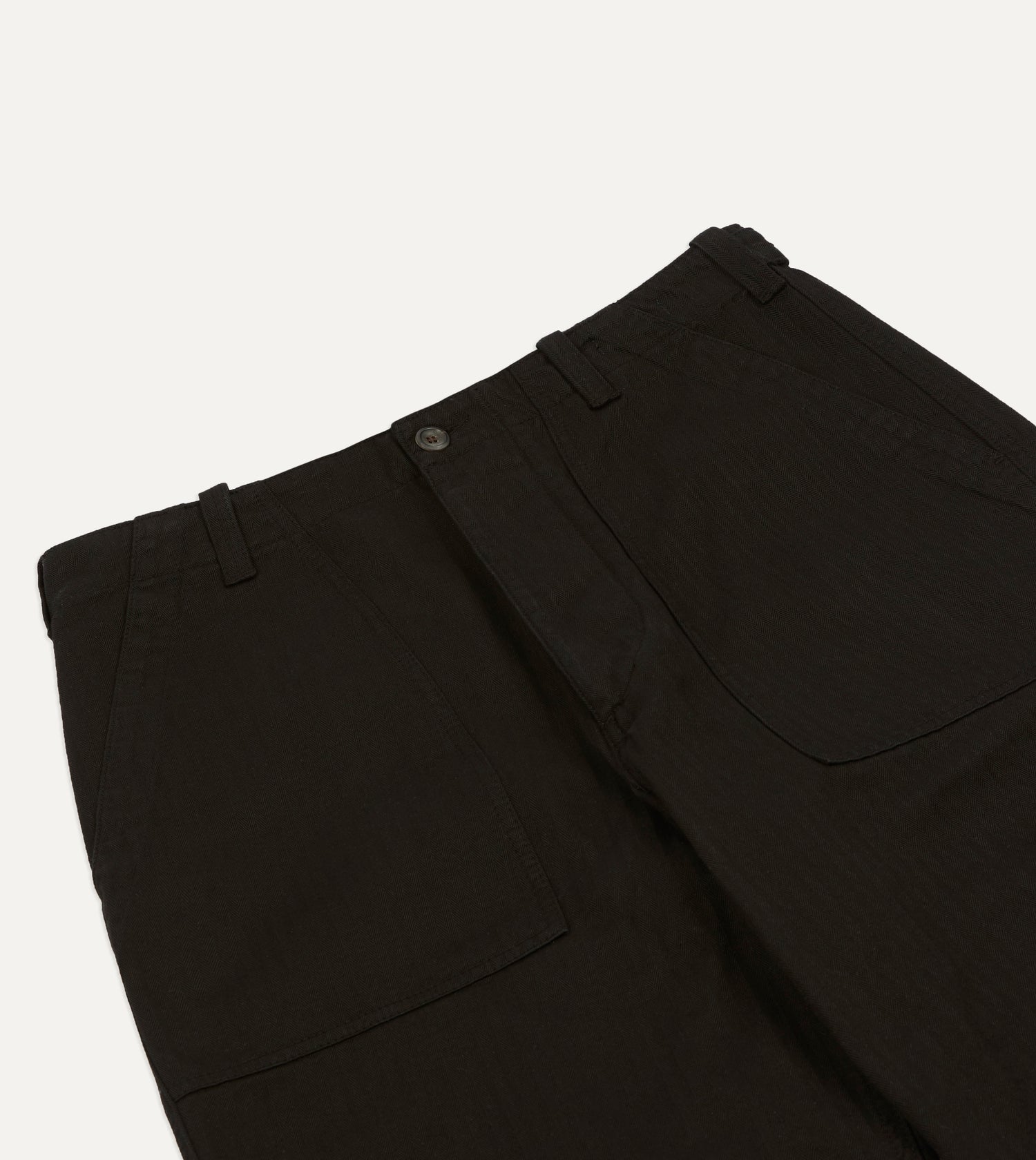 Drake's by A. Levine Black Herringbone Cotton Fatigue Trouser