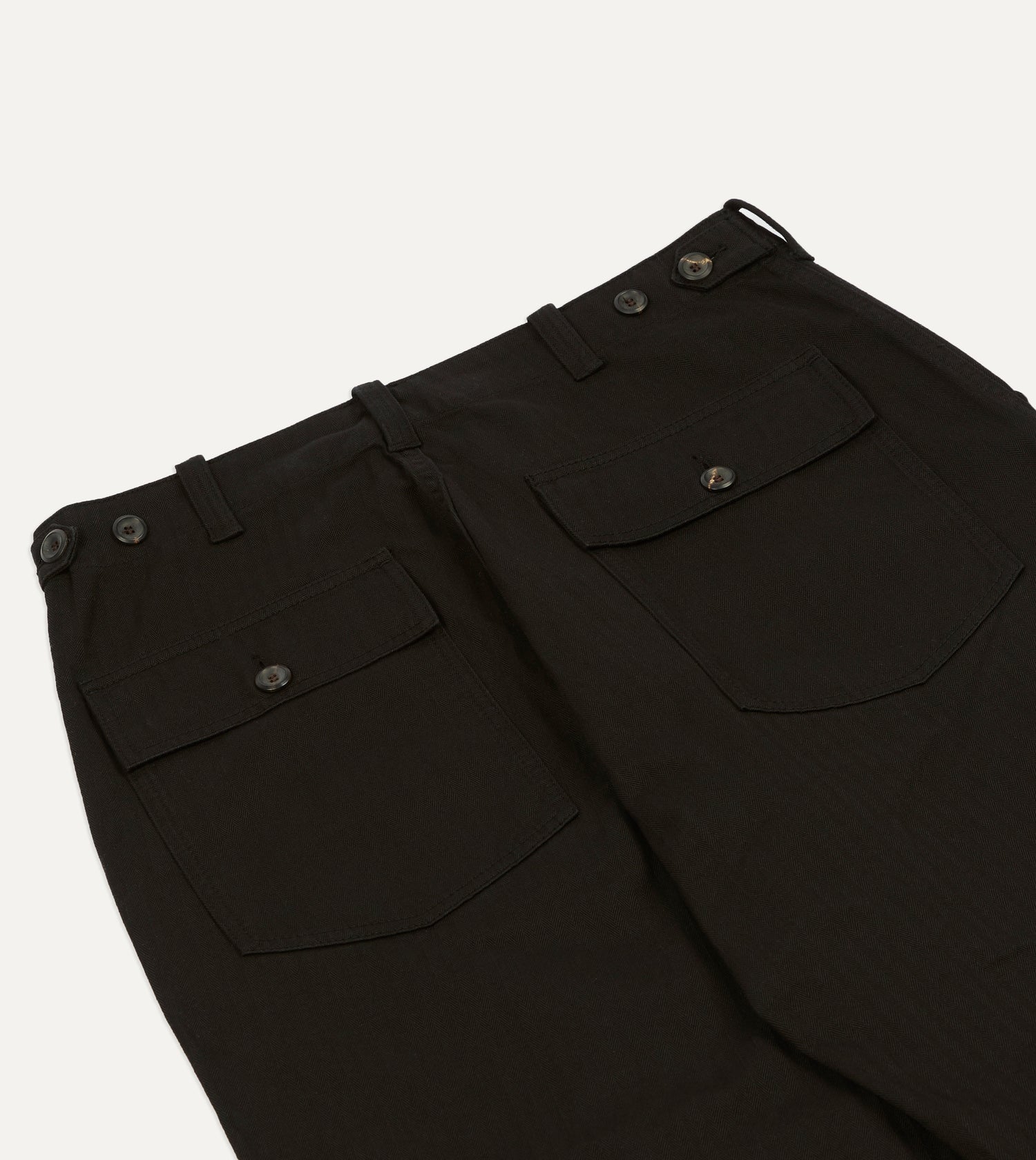 Drake's by A. Levine Black Herringbone Cotton Fatigue Trouser
