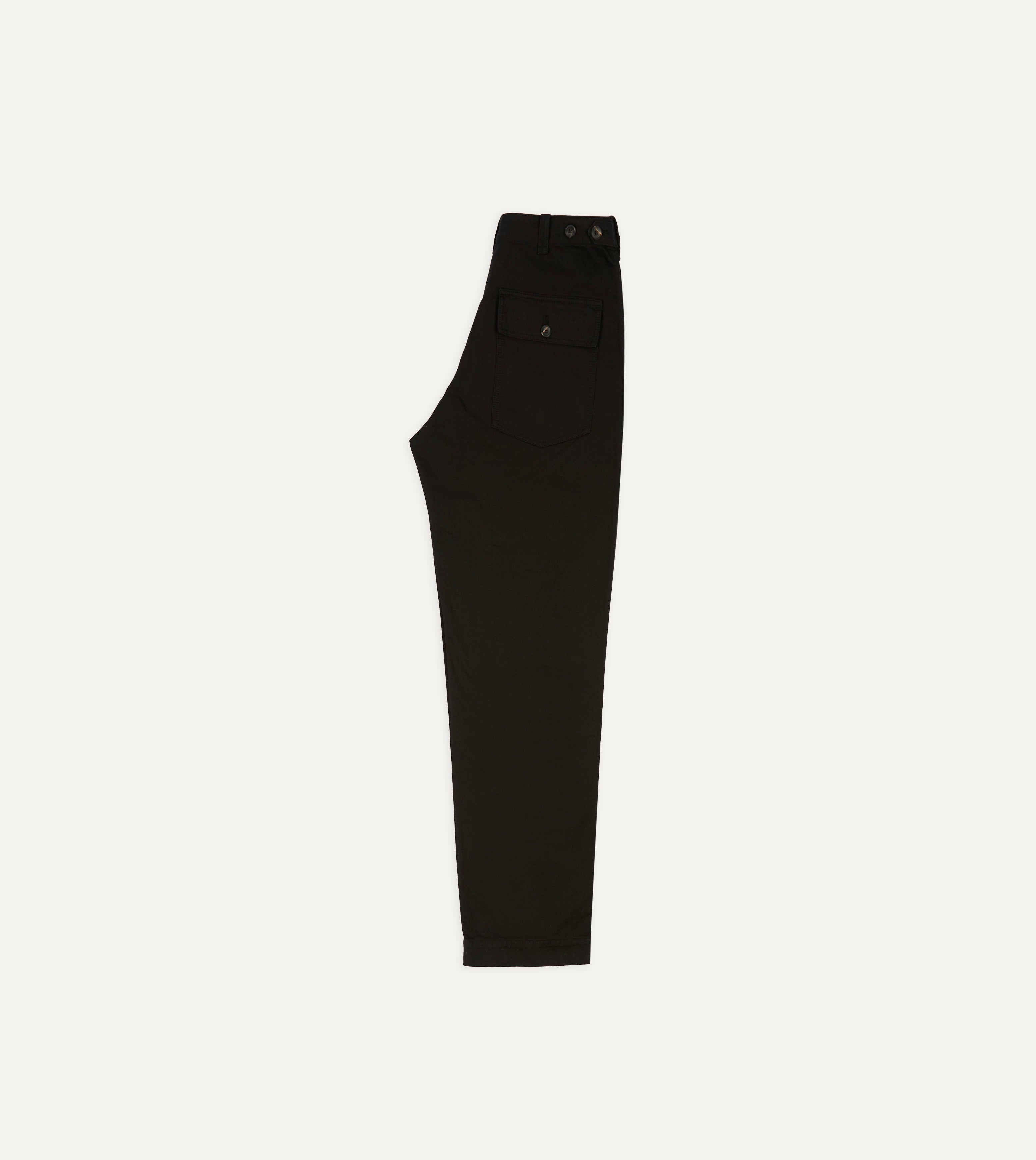 Drake's by A. Levine Black Herringbone Cotton Fatigue Trouser