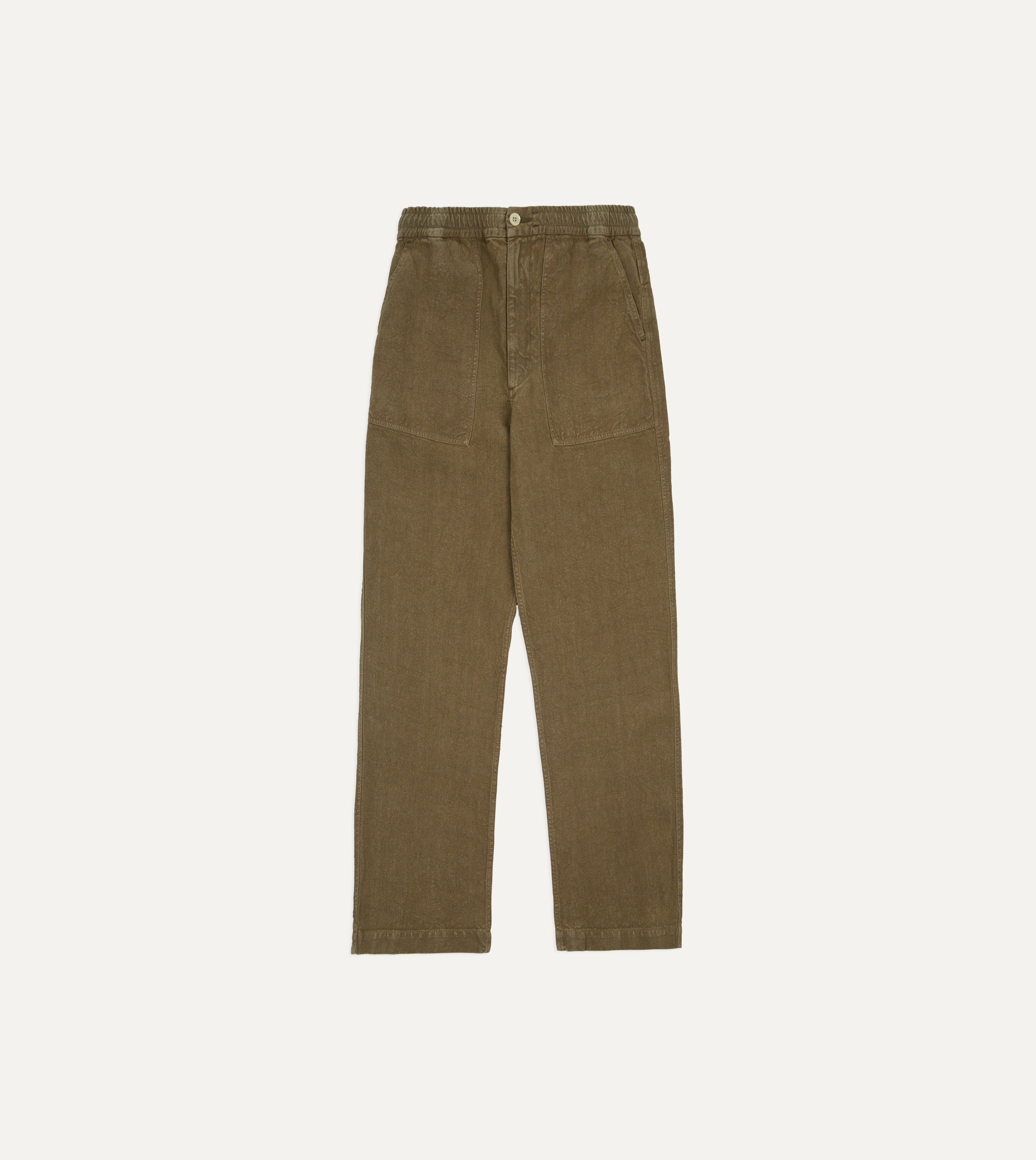 Drakes ドレイクス カーキ コットンスラックス ダブル Brown Linen Drawstring Trousers – Drakes US