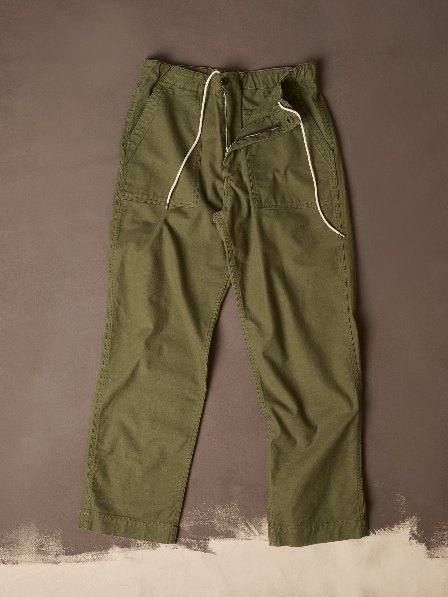 Olive Drab Cotton Drawstring Trouser