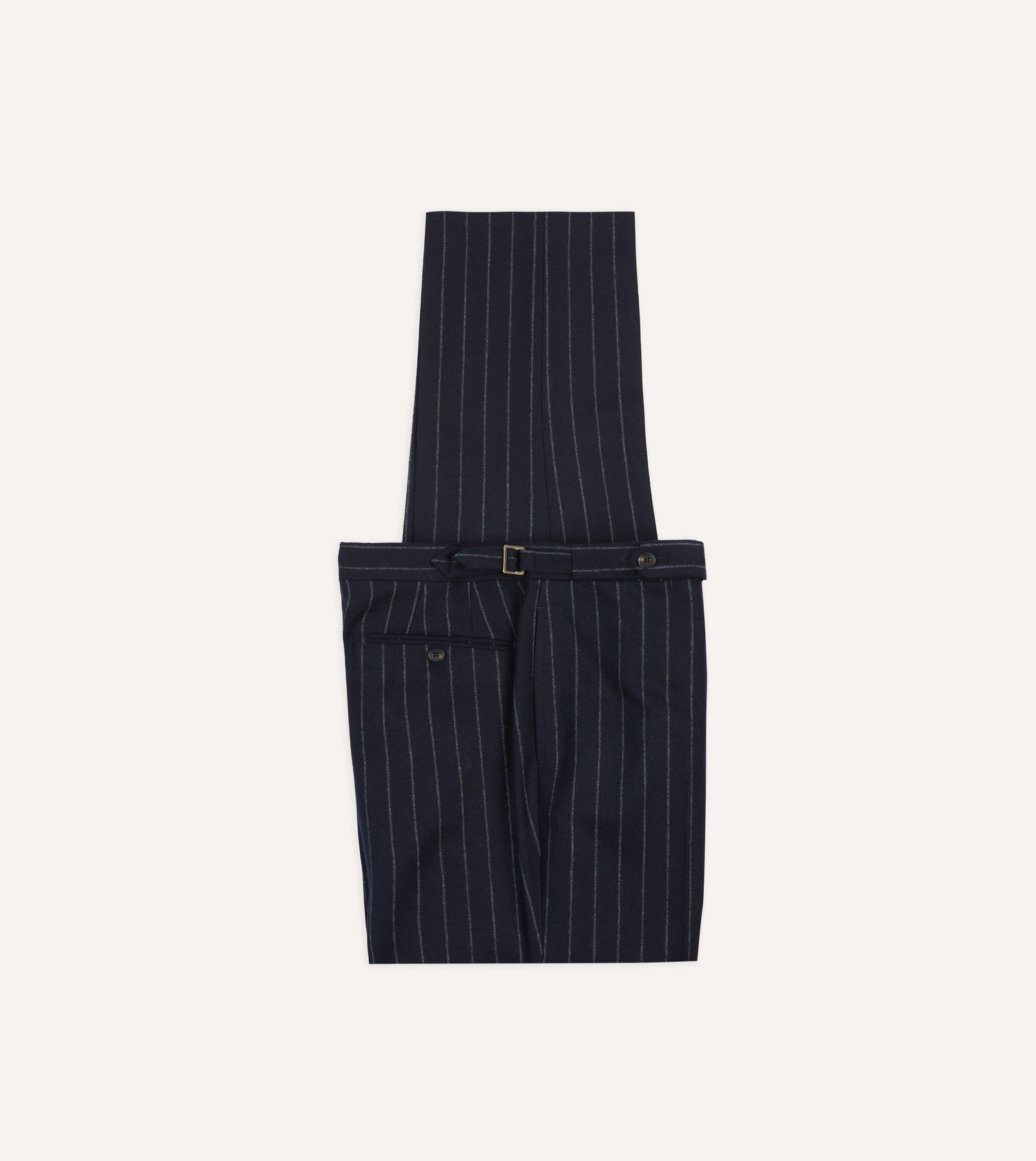 Navy Chalkstripe Wool Flannel Flat Front Trouser