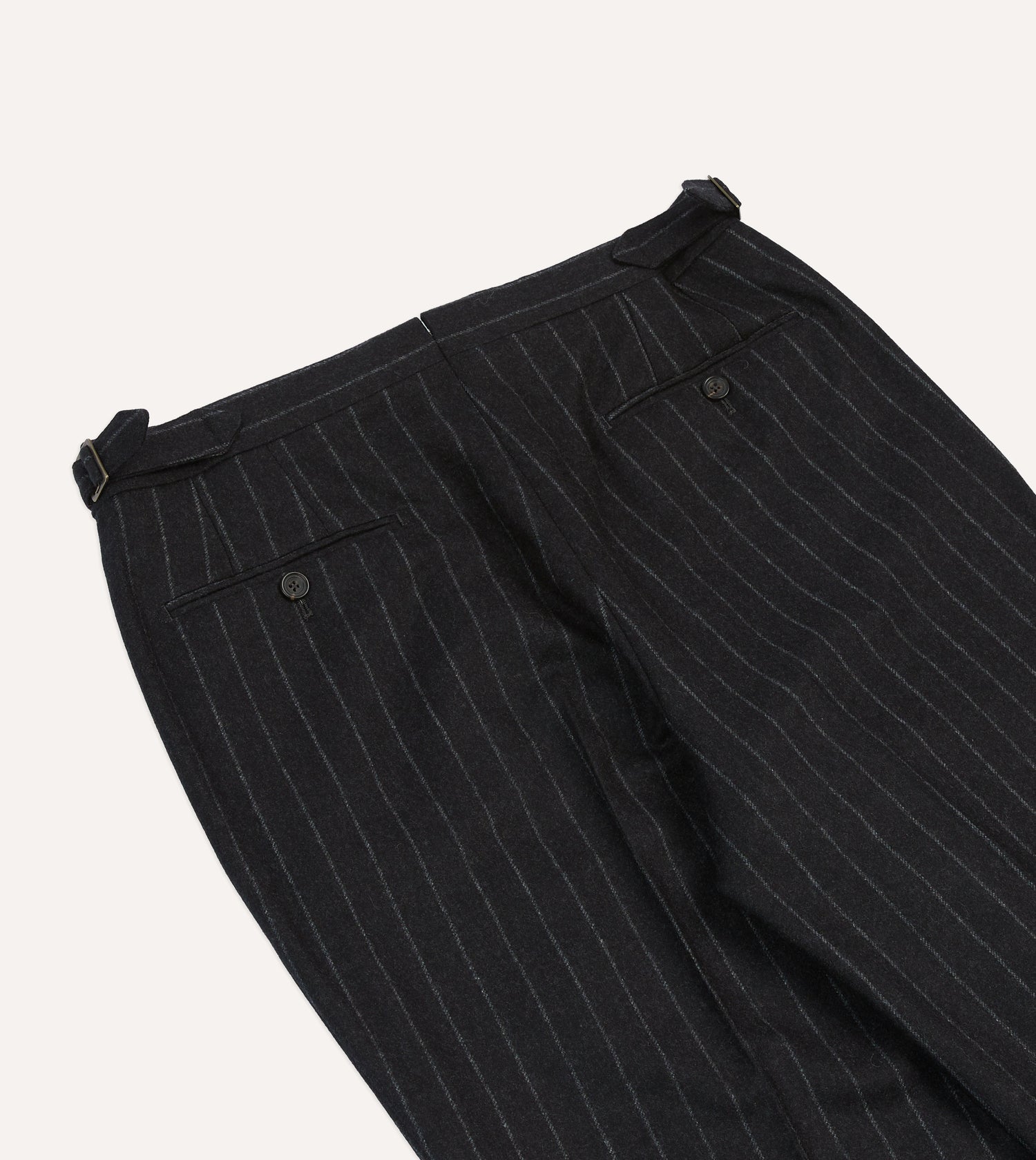 Grey Chalkstripe Wool Flannel Flat Front Trouser