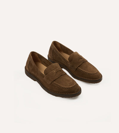 Men's tobacco brown suede leather Penny Loafers