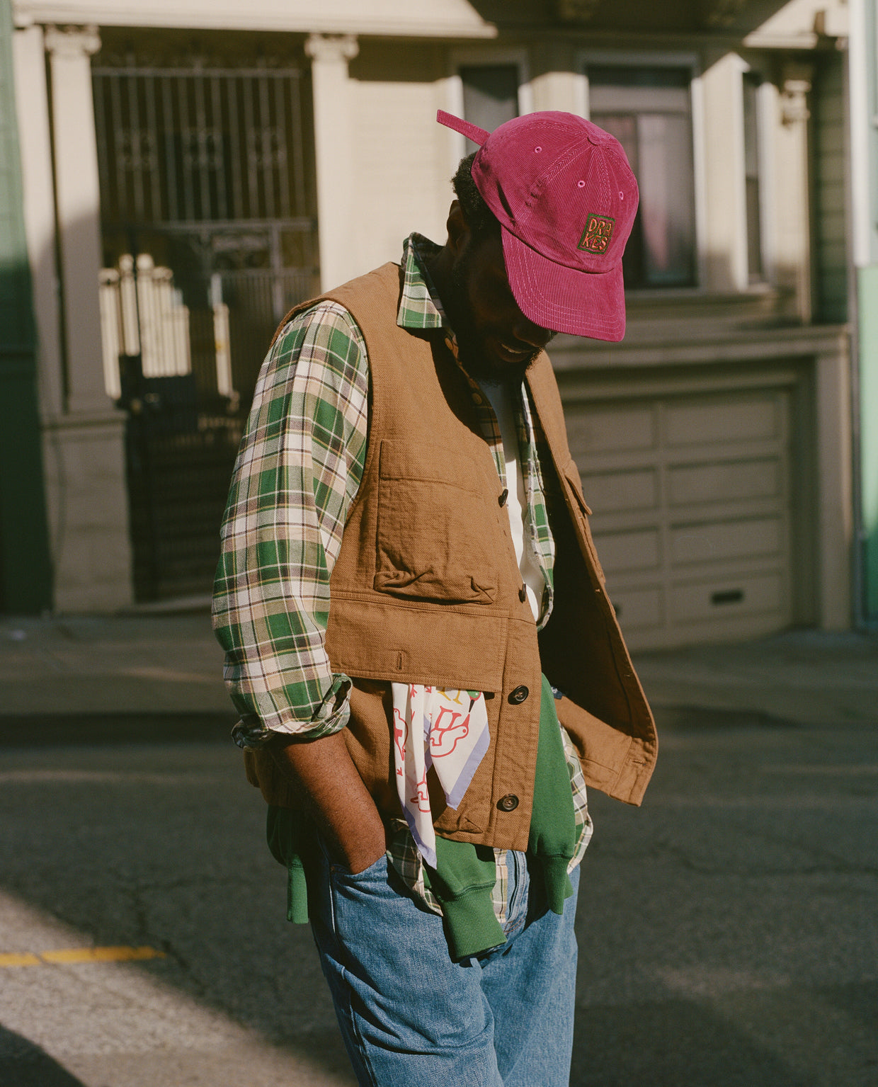 Green Check Cotton Two-Pocket Work Shirt