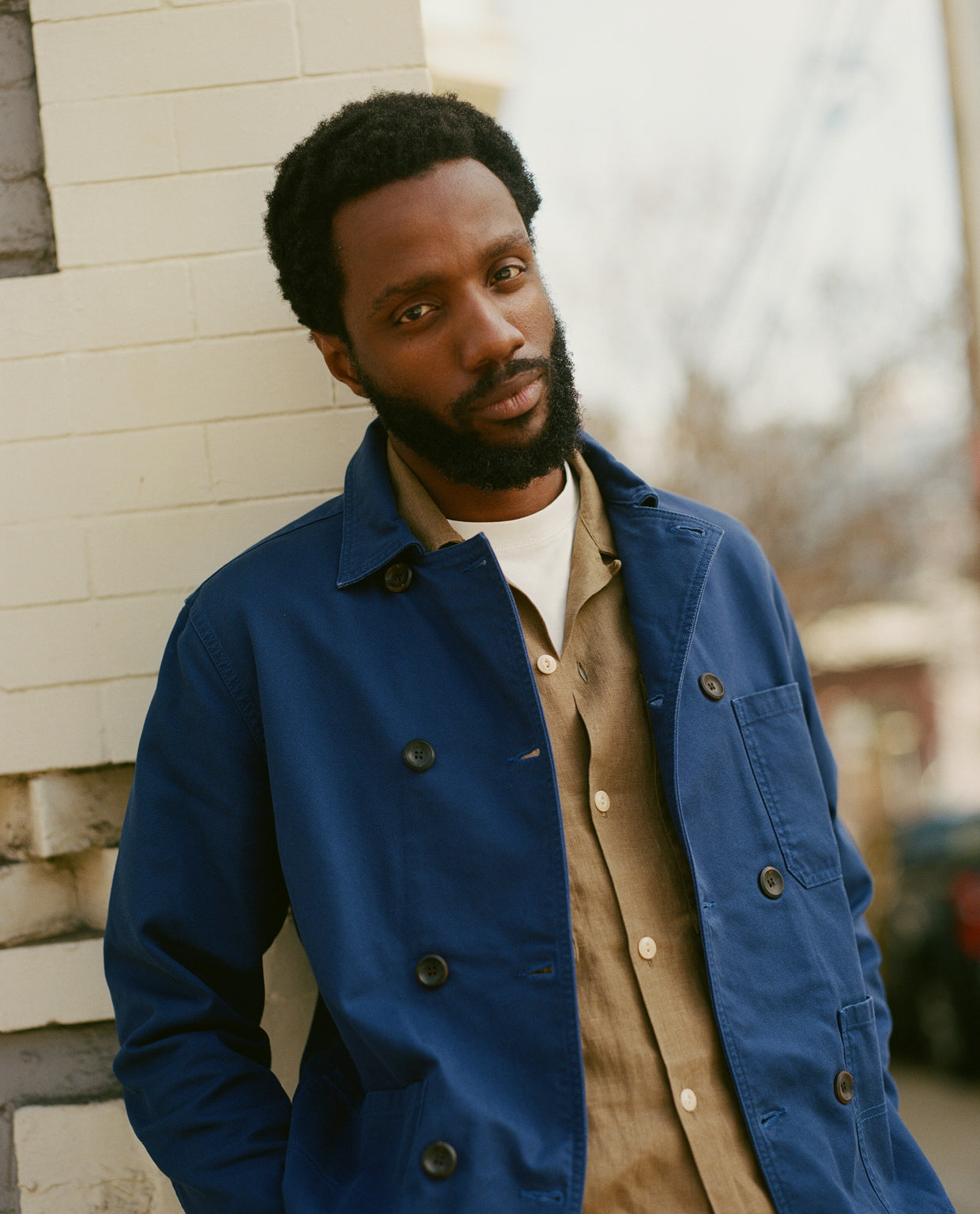 French Blue Cotton Serge Double-Breasted Chore Coat