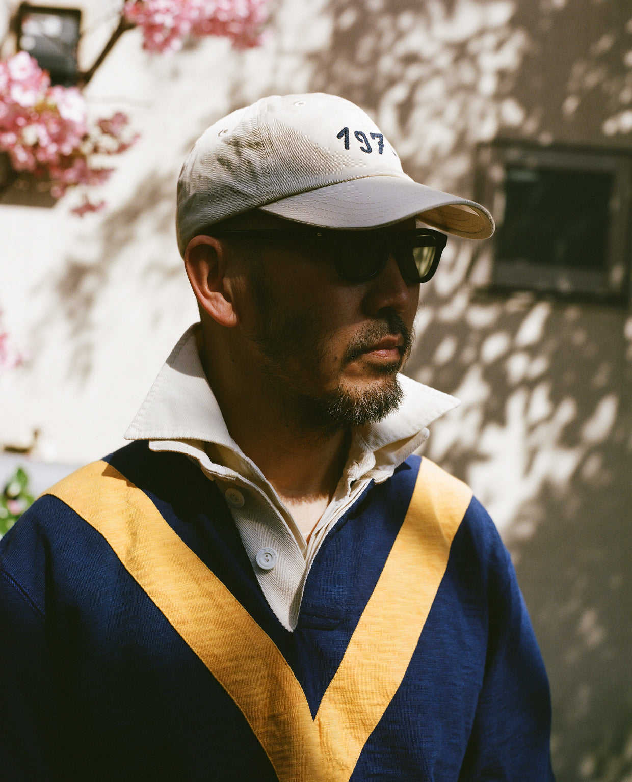 Navy and Yellow Chevron Flamé Cotton Rugby Shirt – Drakes US