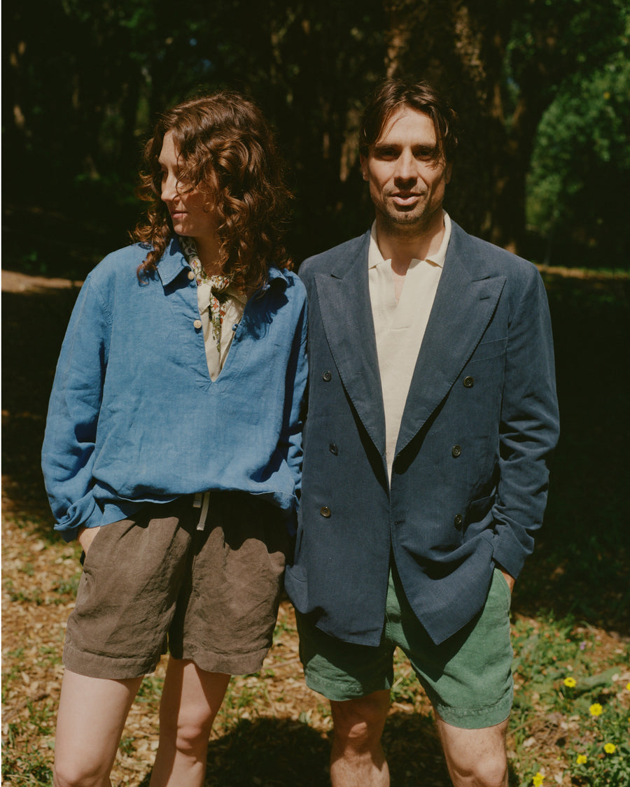 Green Linen Drawstring Shorts