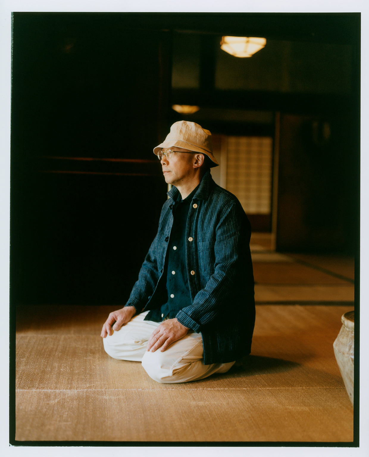 Indigo Stripe Linen Loop Button Chore Jacket
