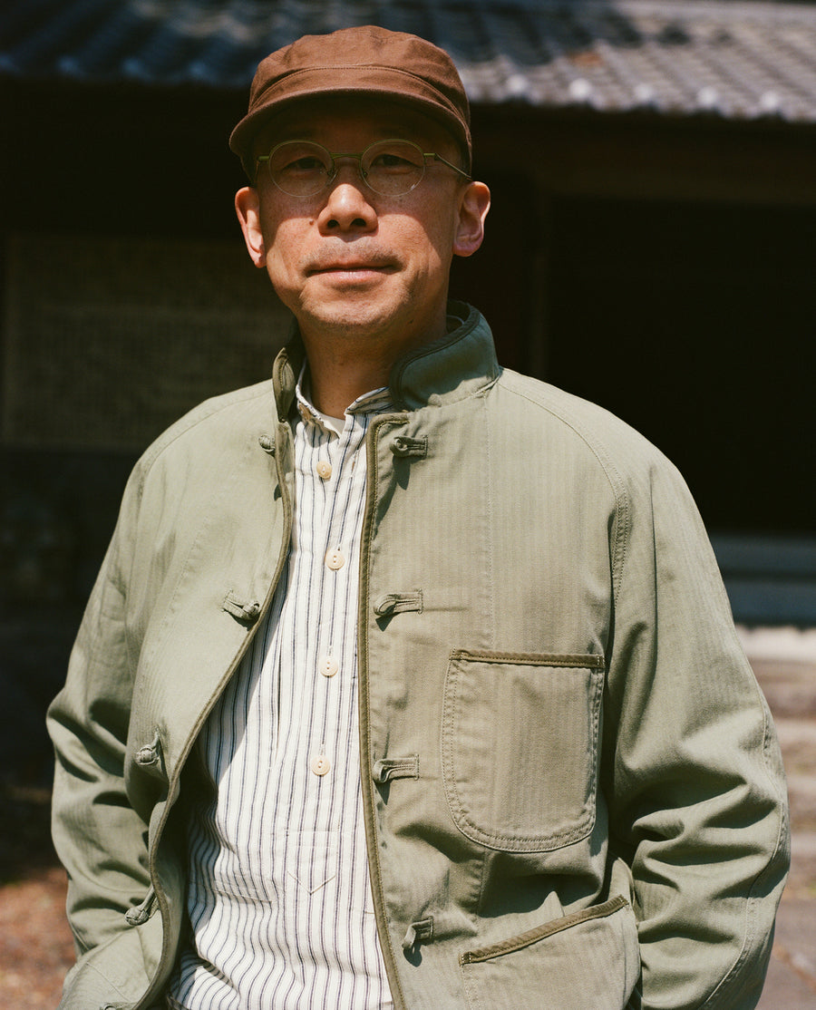 Olive Herringbone Cotton Artist Chore Jacket