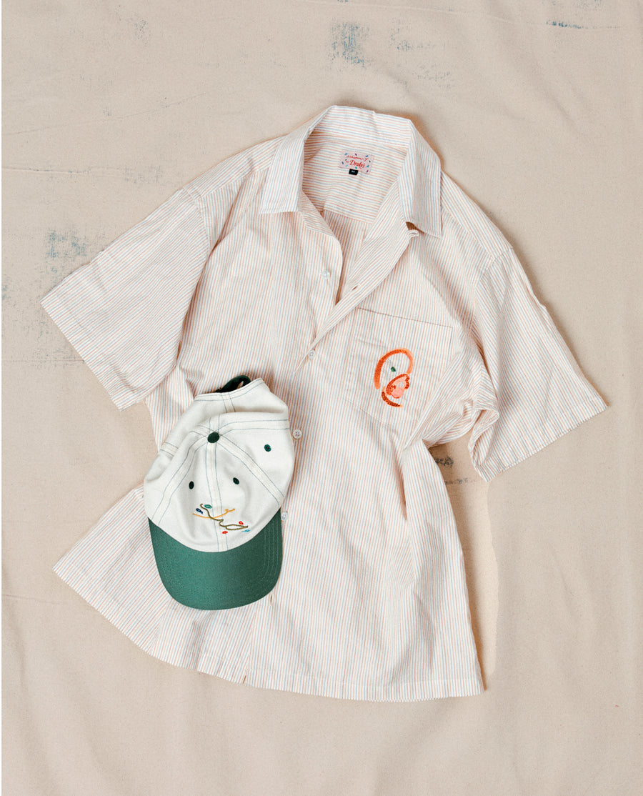 Mayumi Y. for Drake’s Stripe Cotton Camp Collar Short Sleeve Shirt
