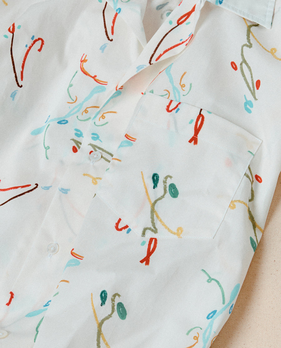 Mayumi Y. for Drake’s Print Cotton Camp Collar Short Sleeve Shirt
