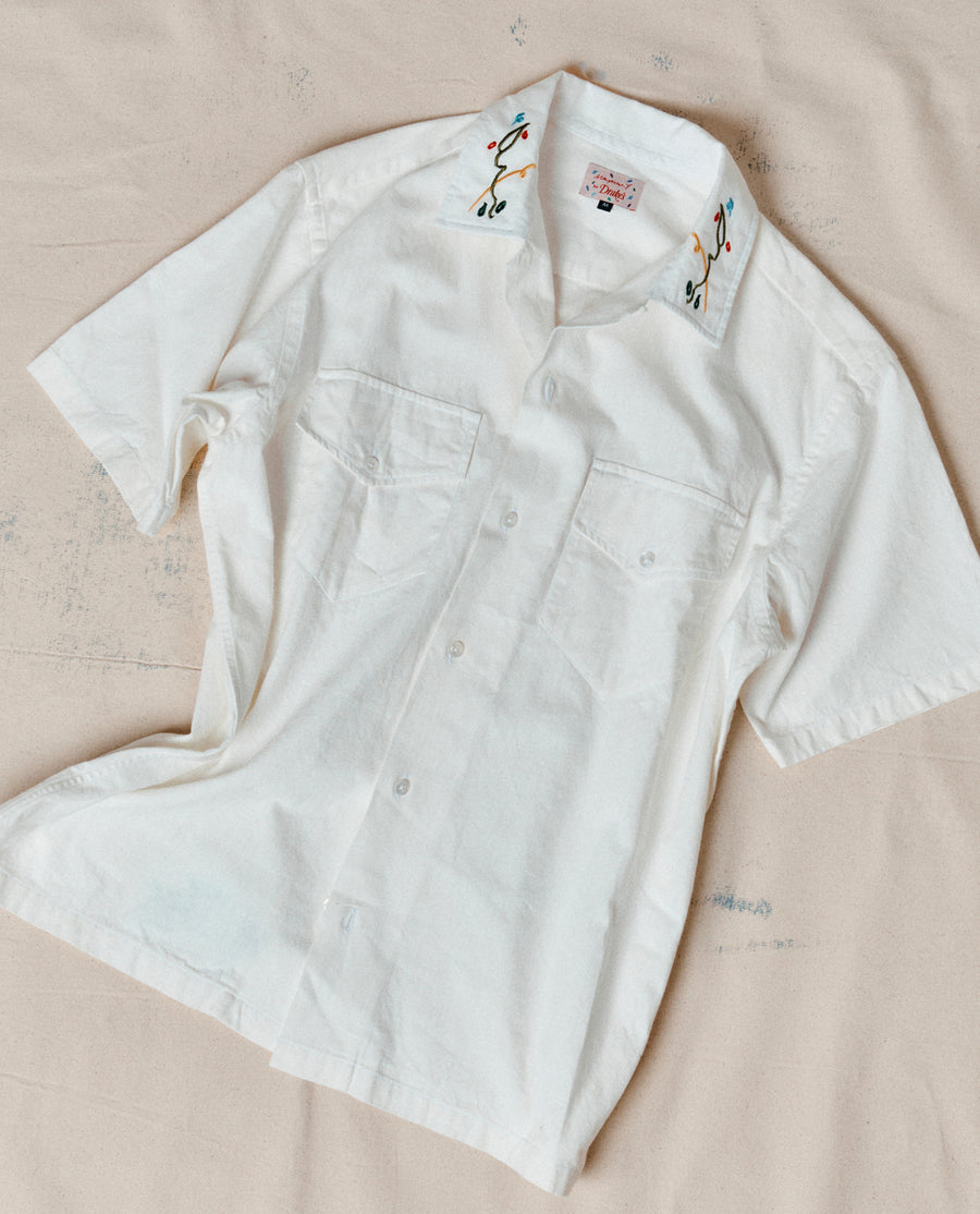 Mayumi Y. for Drake’s Embroidered Cotton-Linen Camp Collar Short Sleeve Shirt