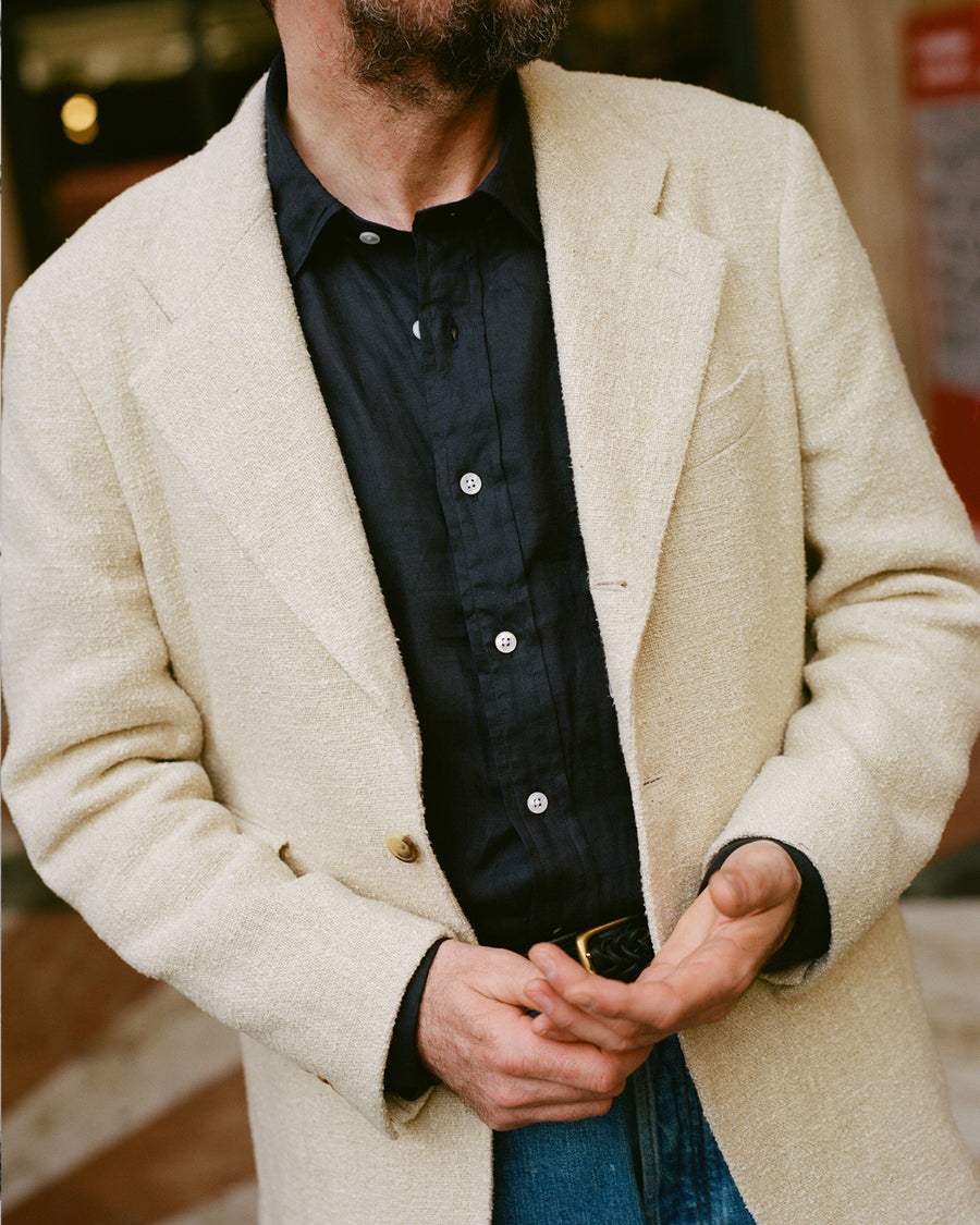 Ecru Silk-Canapa Tweed Blazer